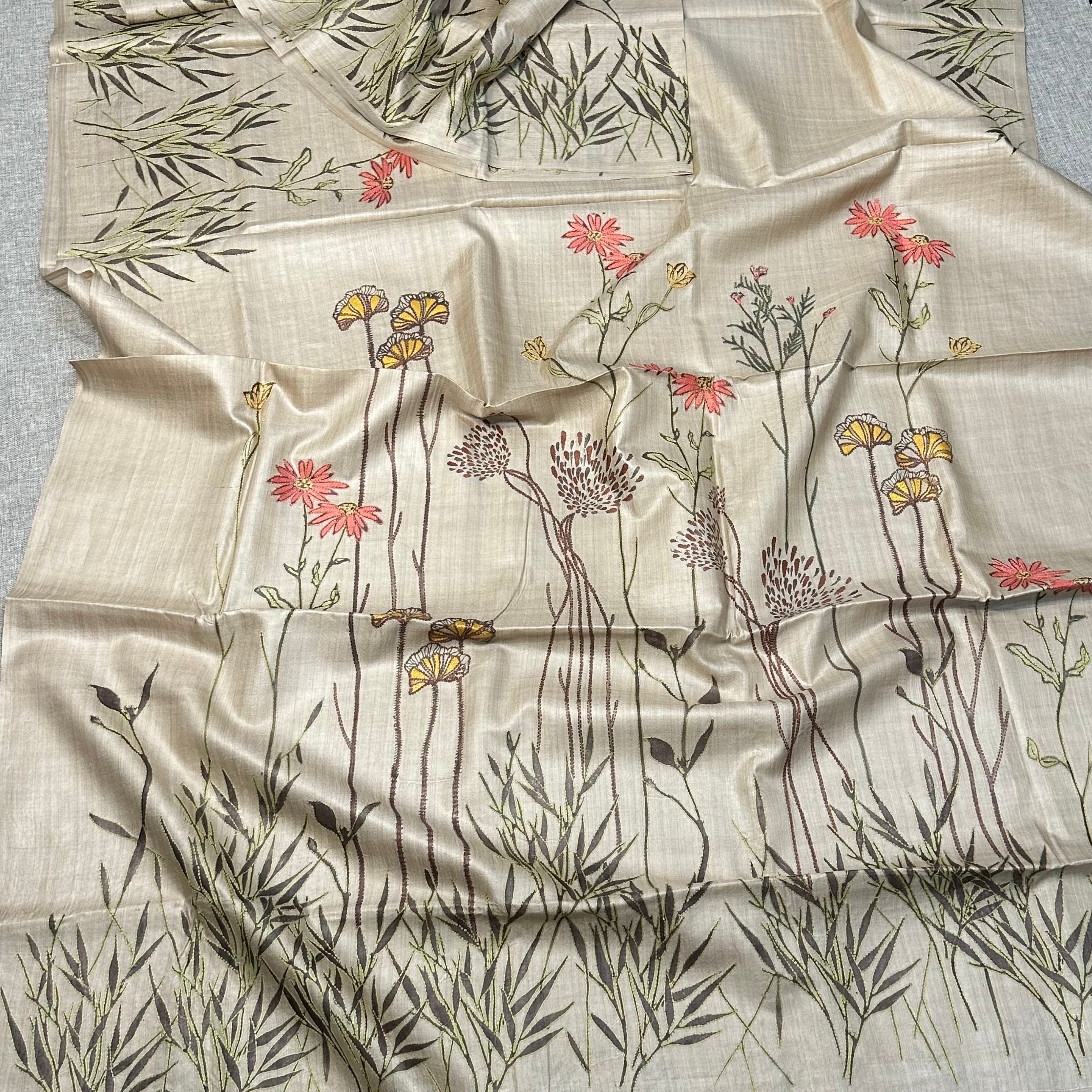 Natural Dyed Handwoven Tussar with Kantha
