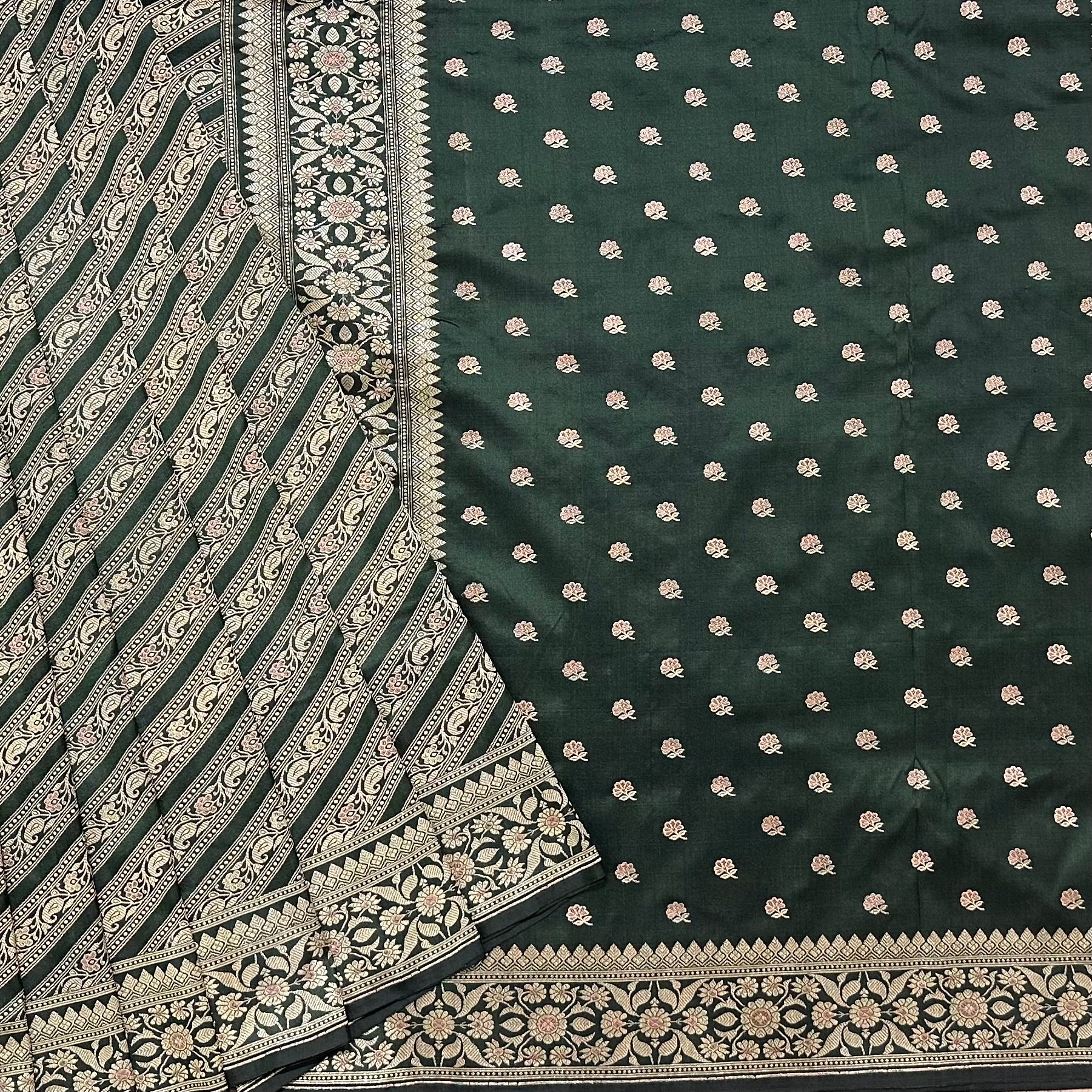 Moss Green Baluchari with Minakari