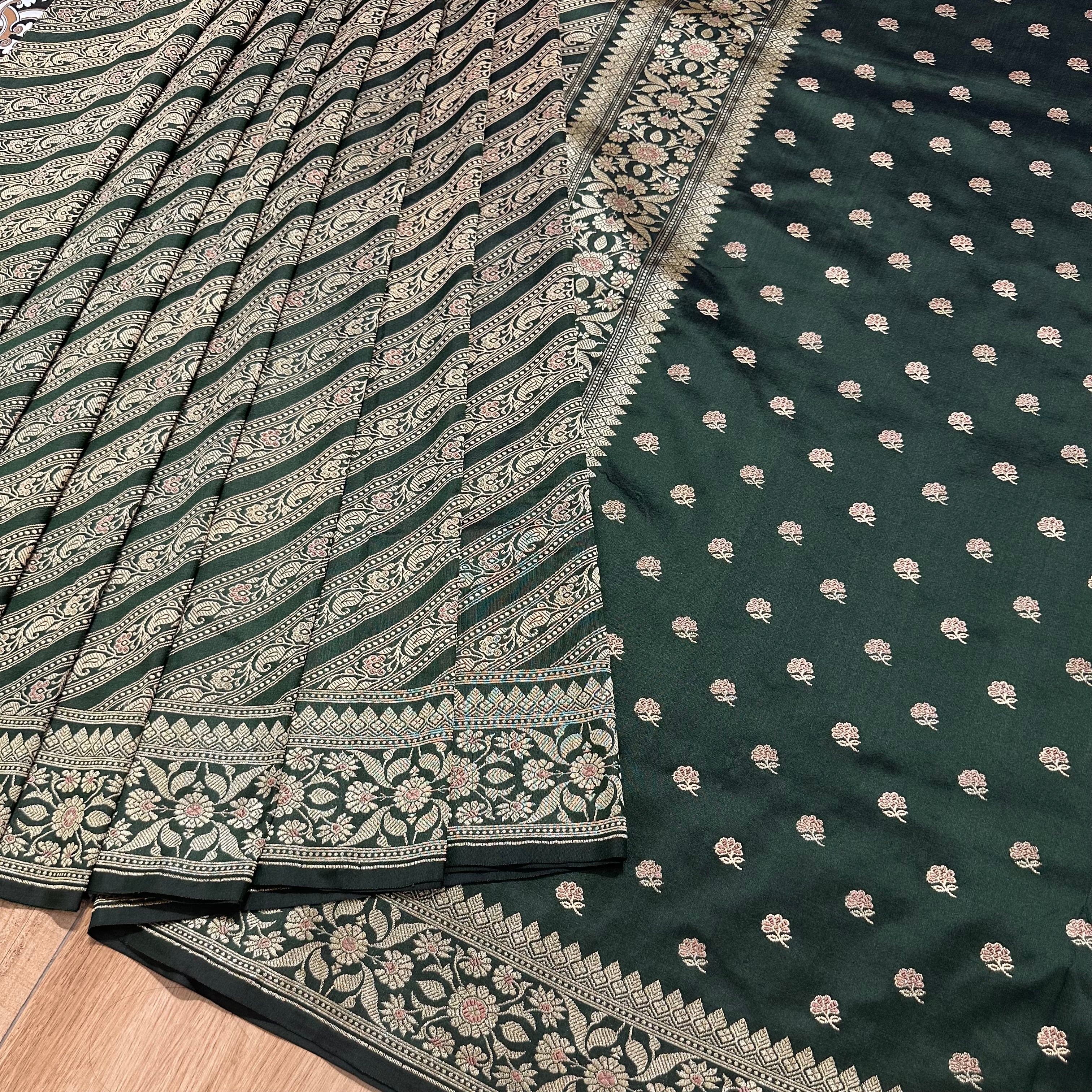 Moss Green Baluchari with Minakari
