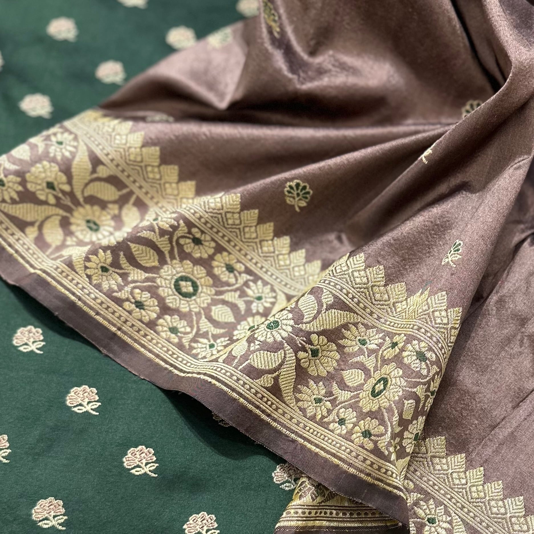 Moss Green Baluchari with Minakari