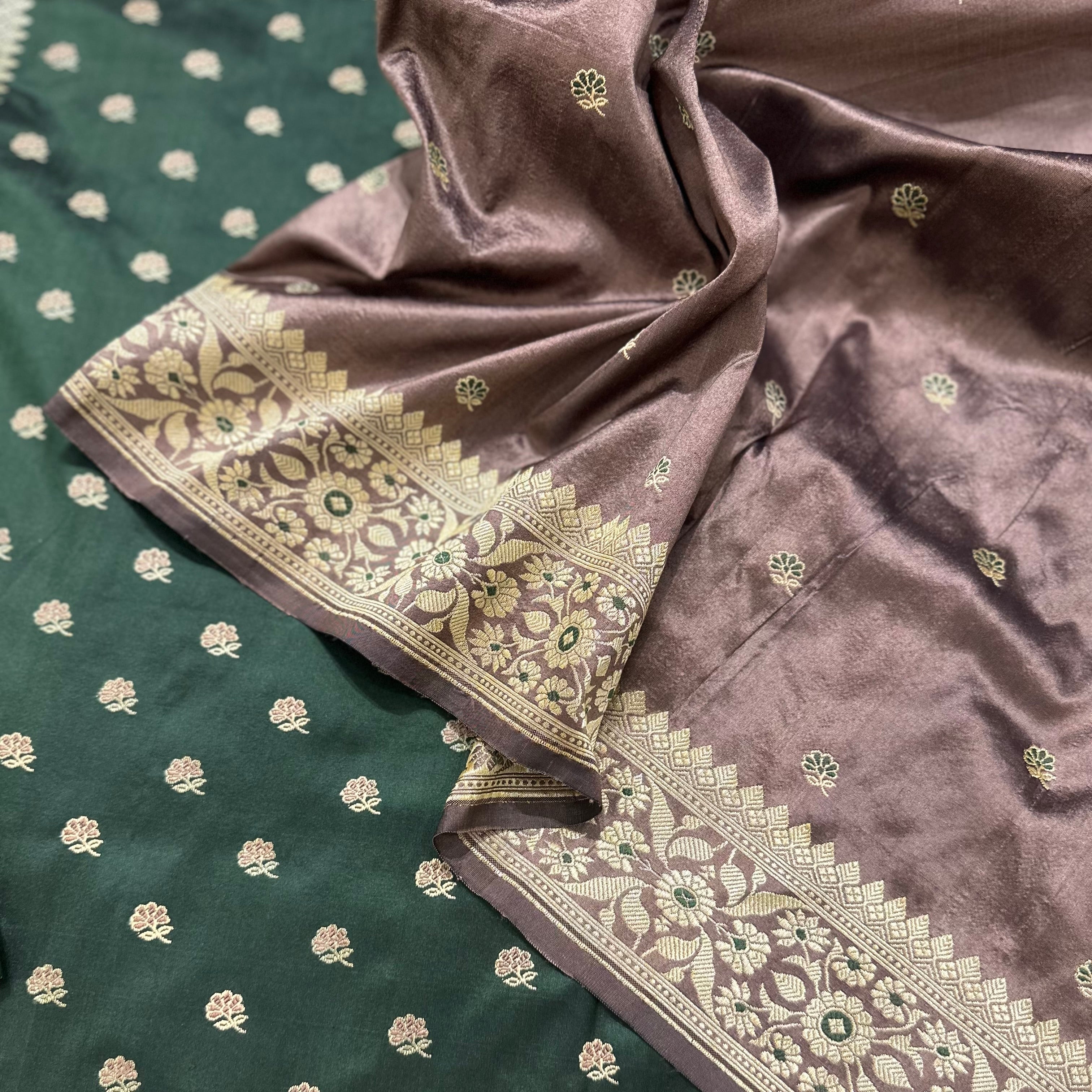Moss Green Baluchari with Minakari