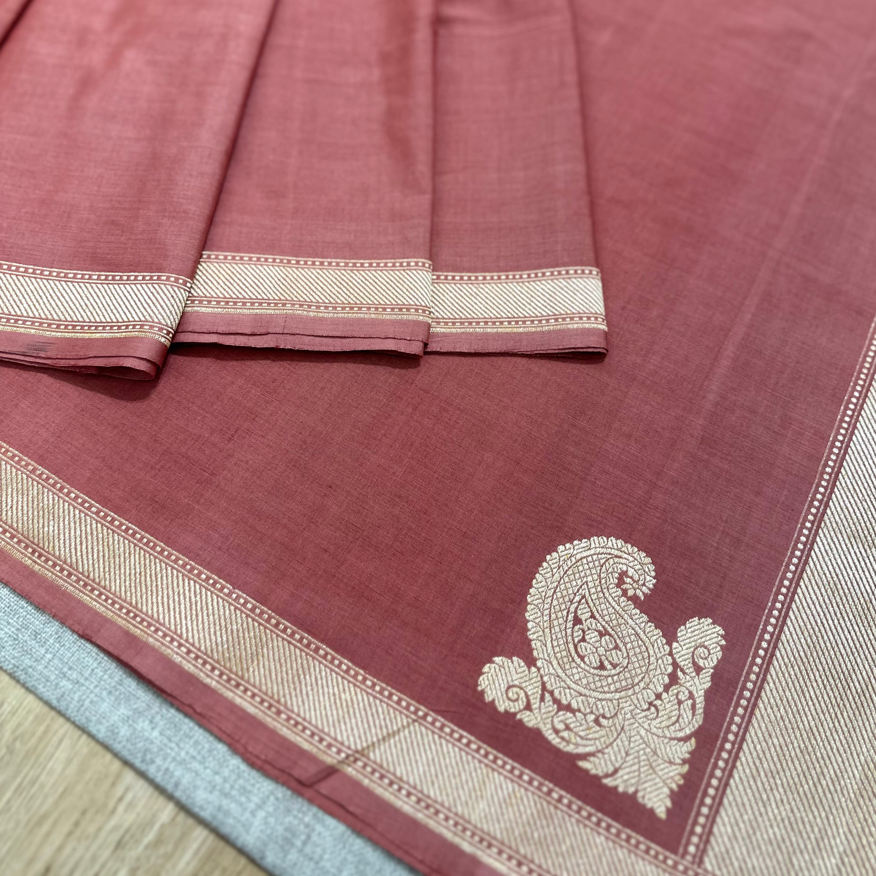 Red Pure Cotton Natural Dyed Benarasi