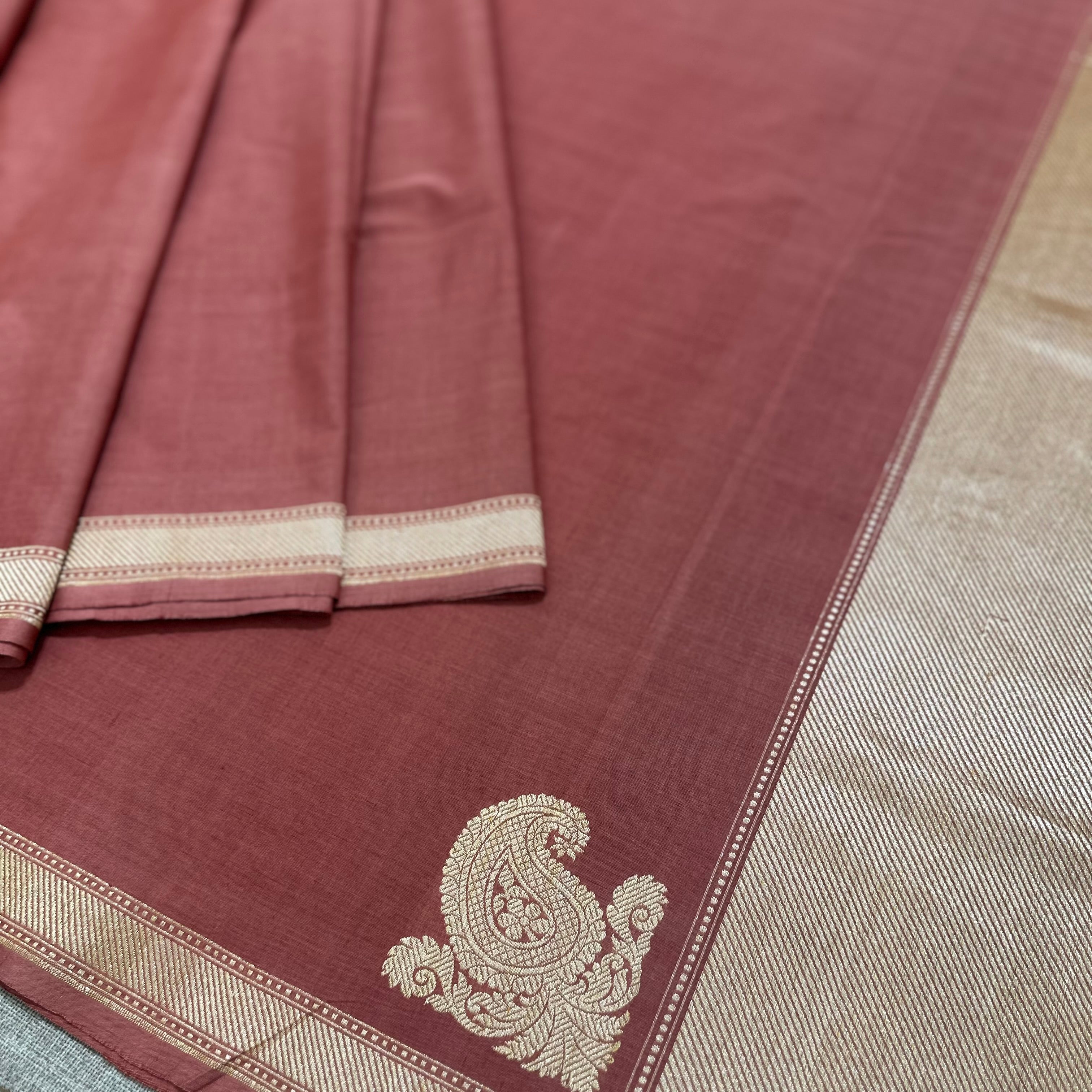 Red Pure Cotton Natural Dyed Benarasi