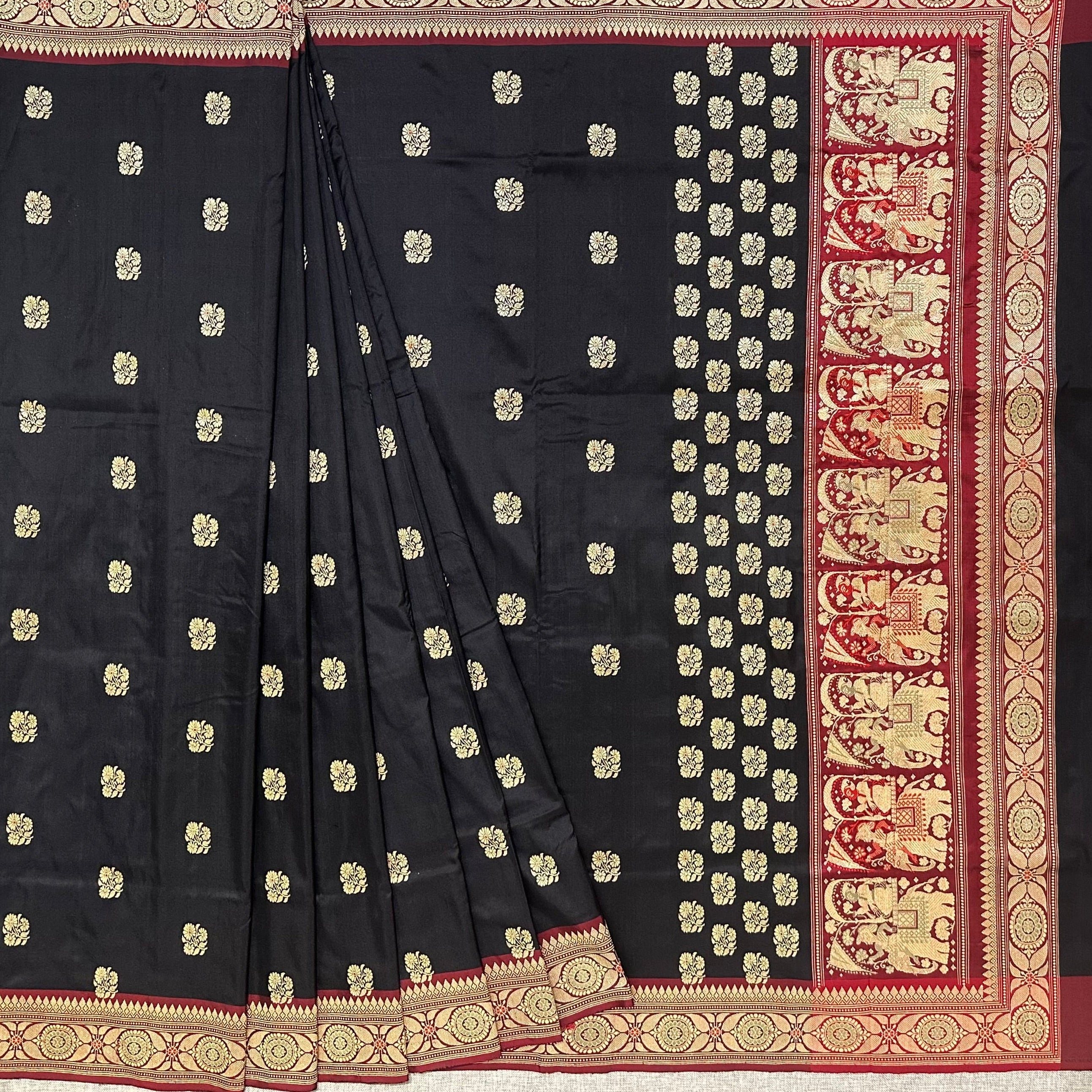 Black with Red Revival Baluchari Saree