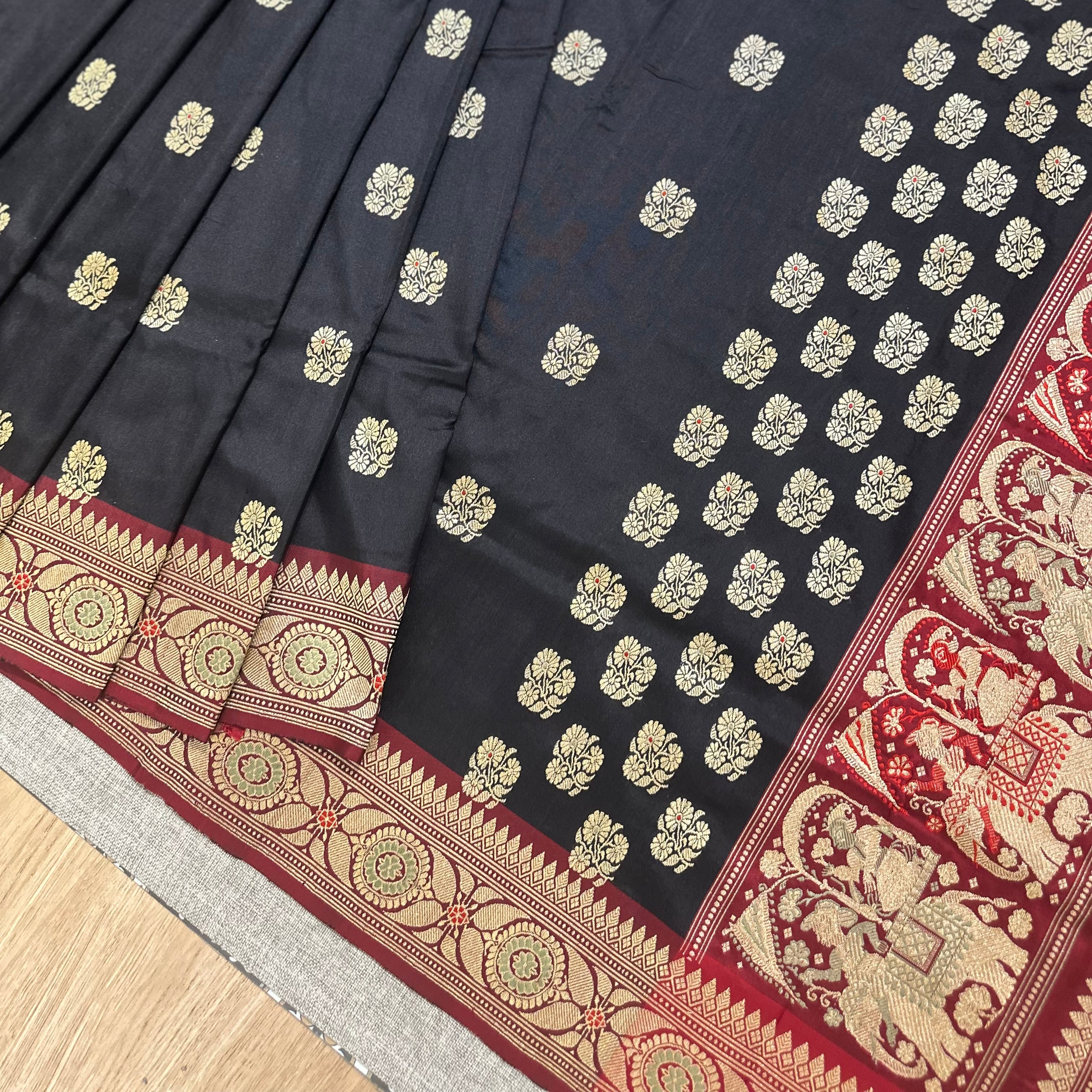 Black with Red Revival Baluchari Saree