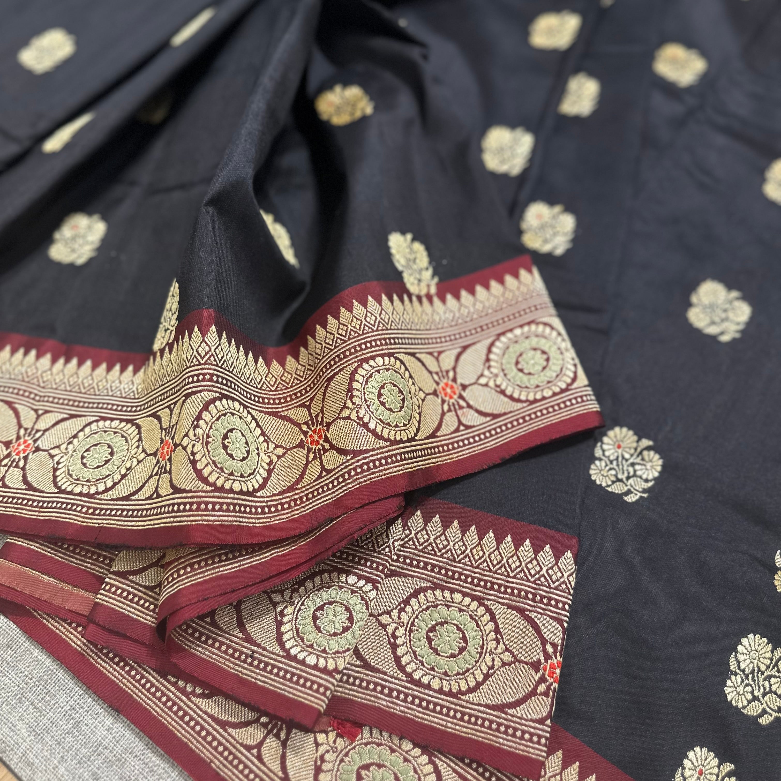 Black with Red Revival Baluchari Saree