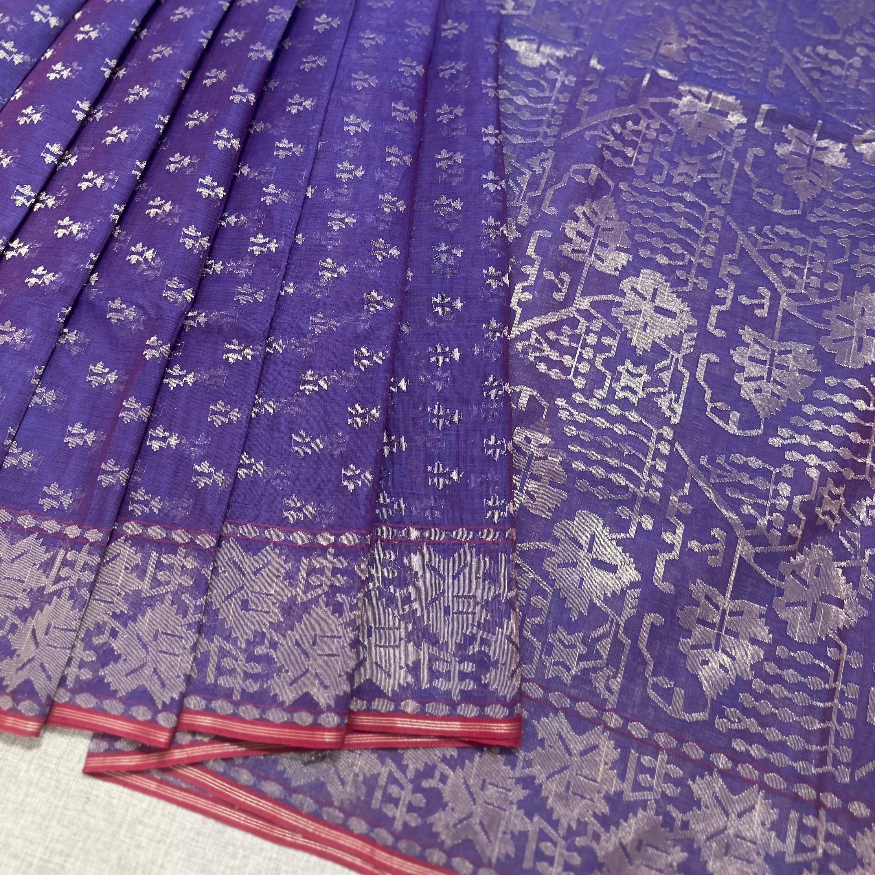 Purple Shot Color Angoorlata Dhakai Jamdani Saree (Grapevine)