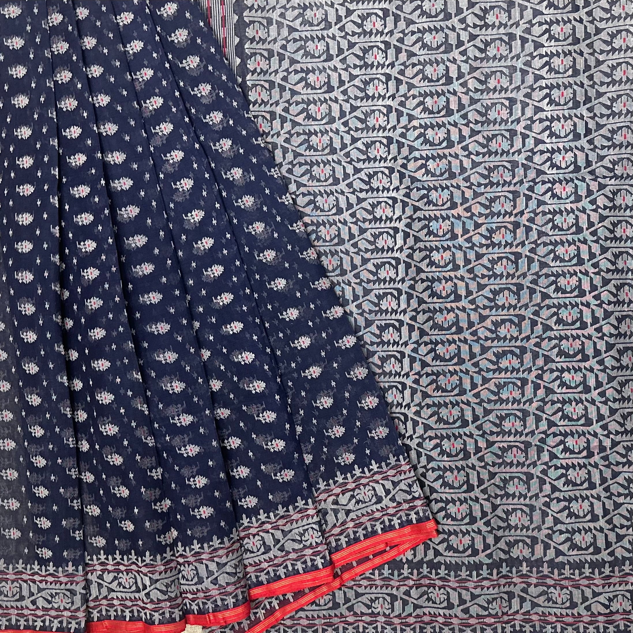 Dark Blue Dhakai Jamdani with Butis