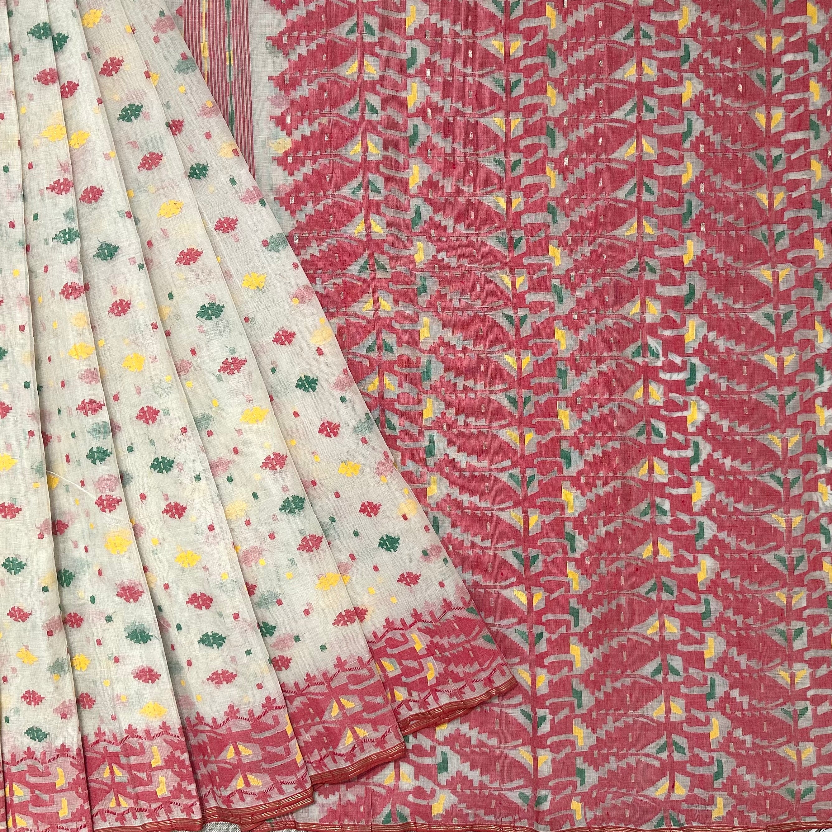 Red and White Dhakai Jamdani