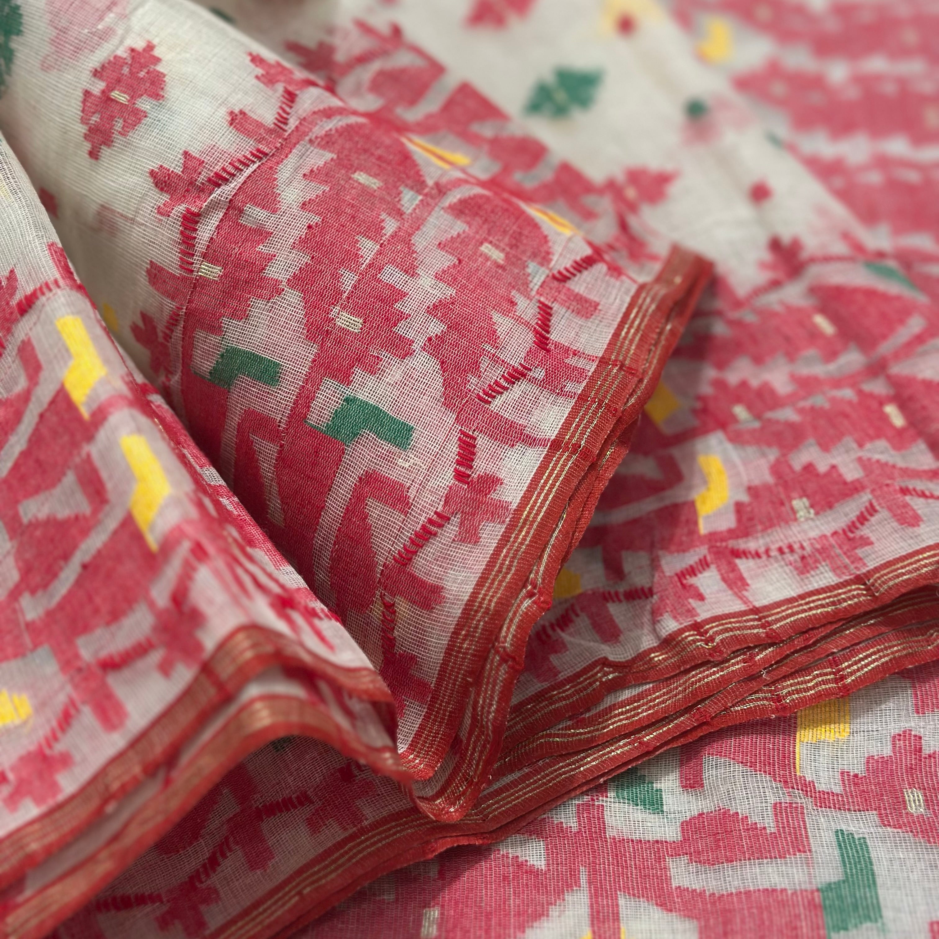 Red and White Dhakai Jamdani