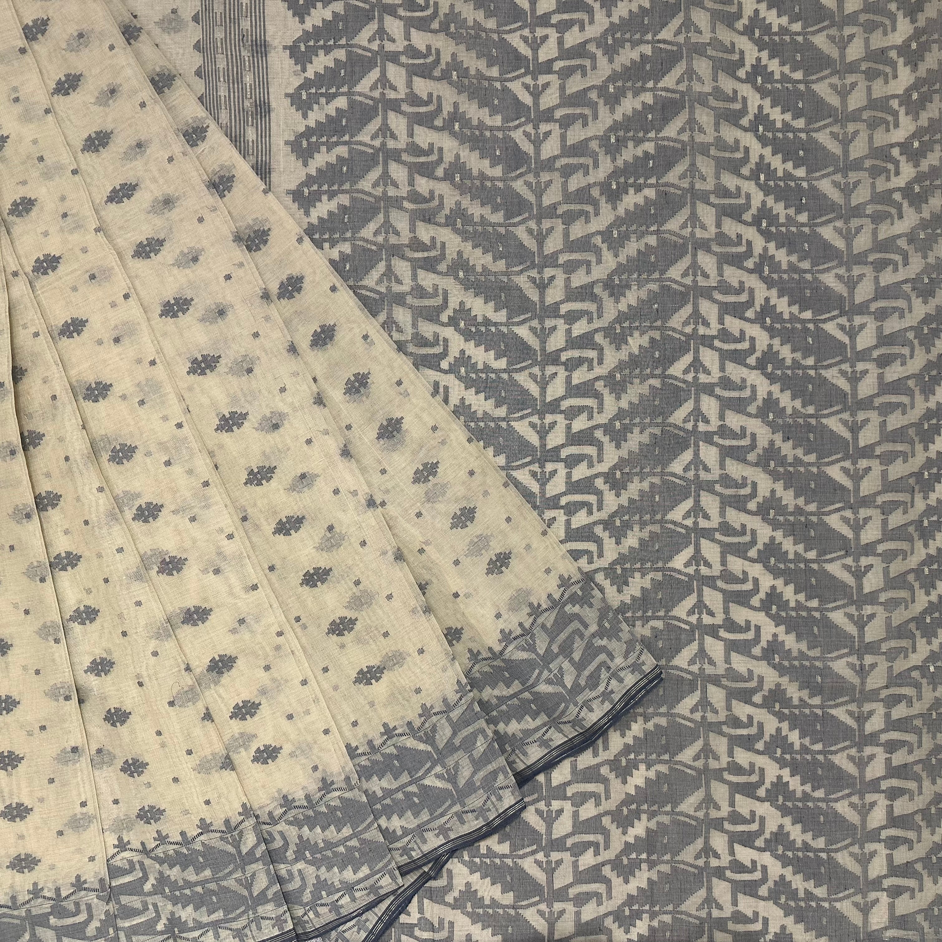 Grey and Beige Dhakai Jamdani