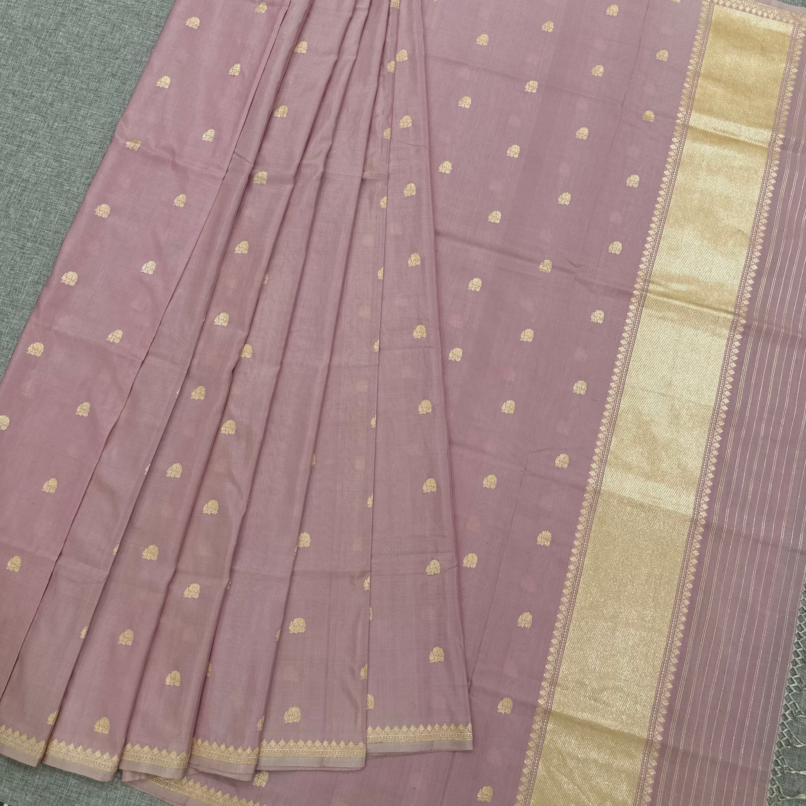 Light Mauve Silk Georgette Natural Dyed Benarasi