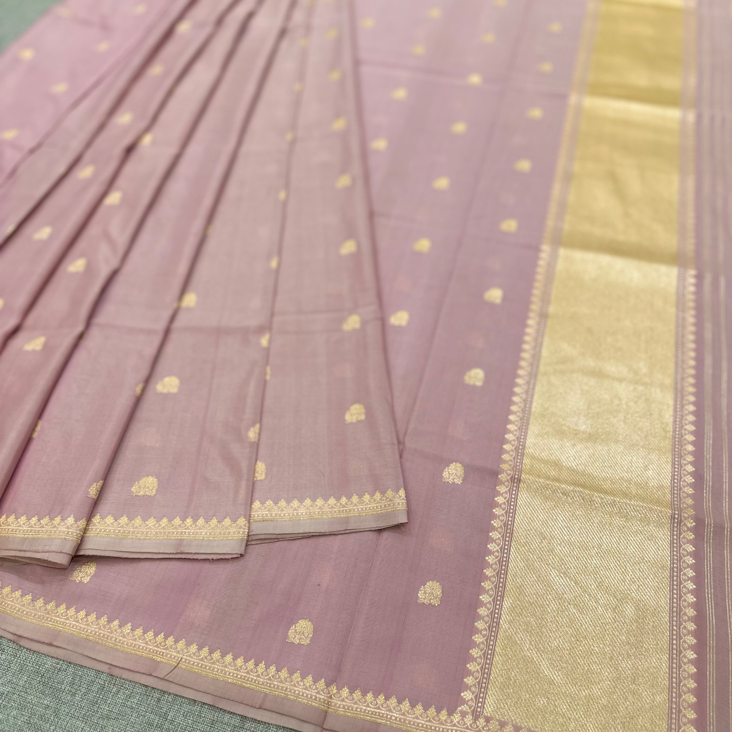 Light Mauve Silk Georgette Natural Dyed Benarasi