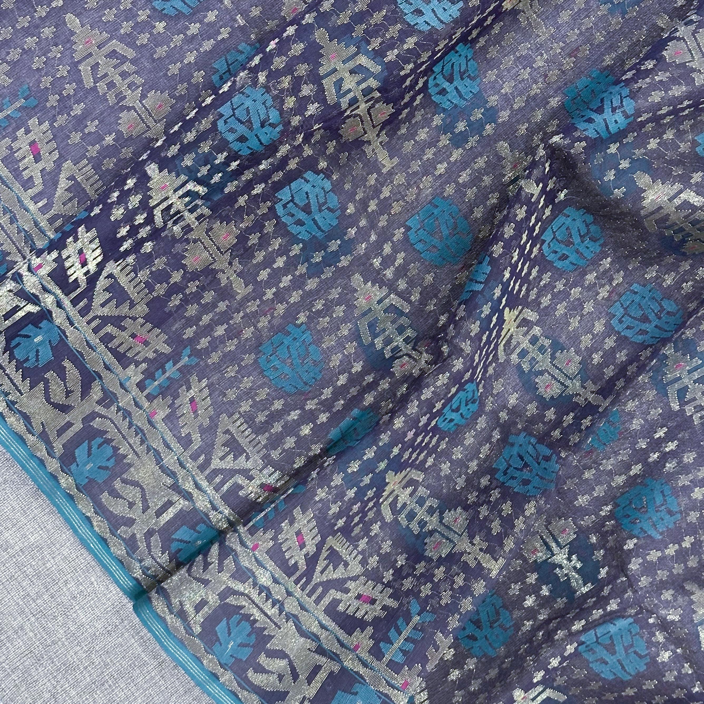 Greyish Purple with Golden Zari Dhakai Jamdani