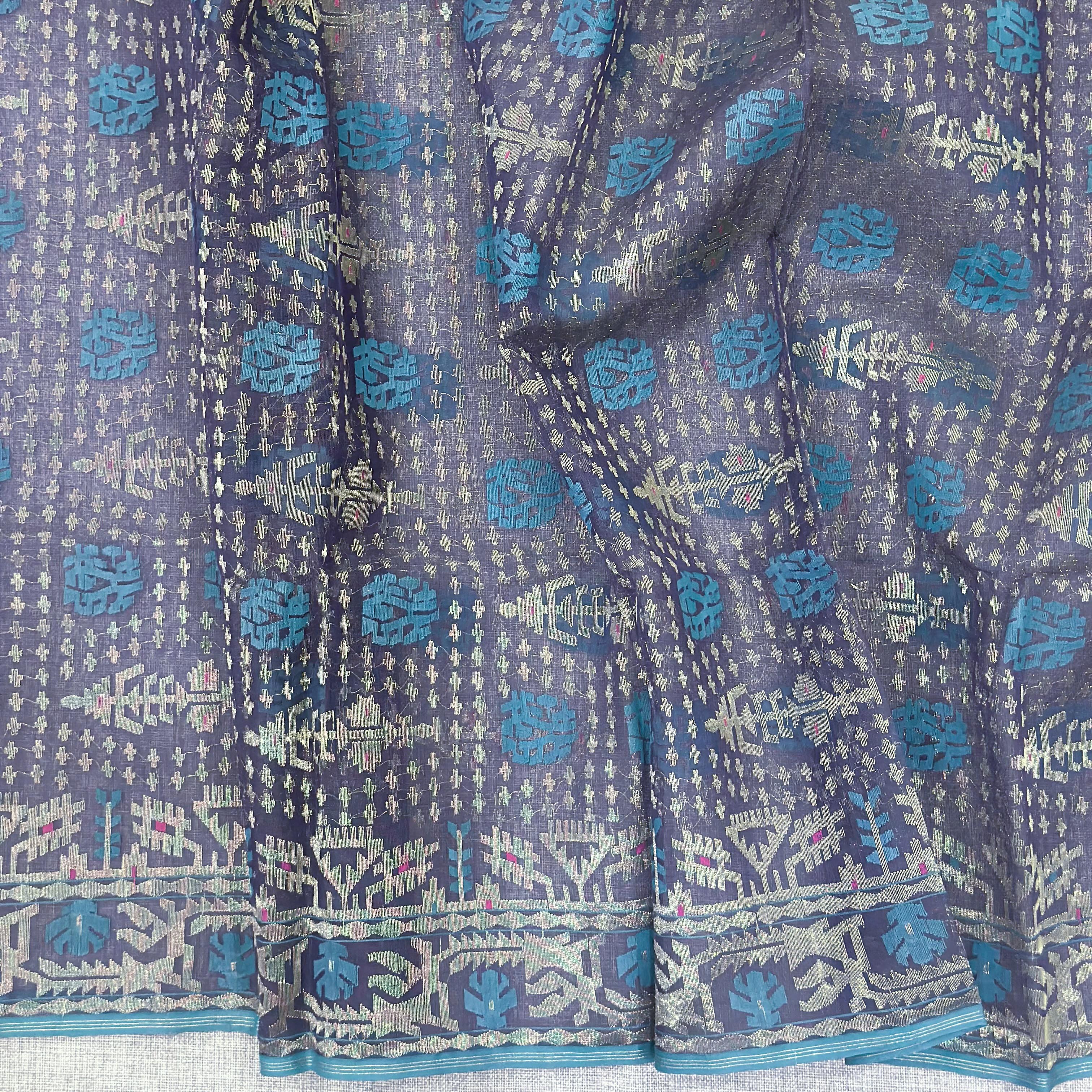 Greyish Purple with Golden Zari Dhakai Jamdani