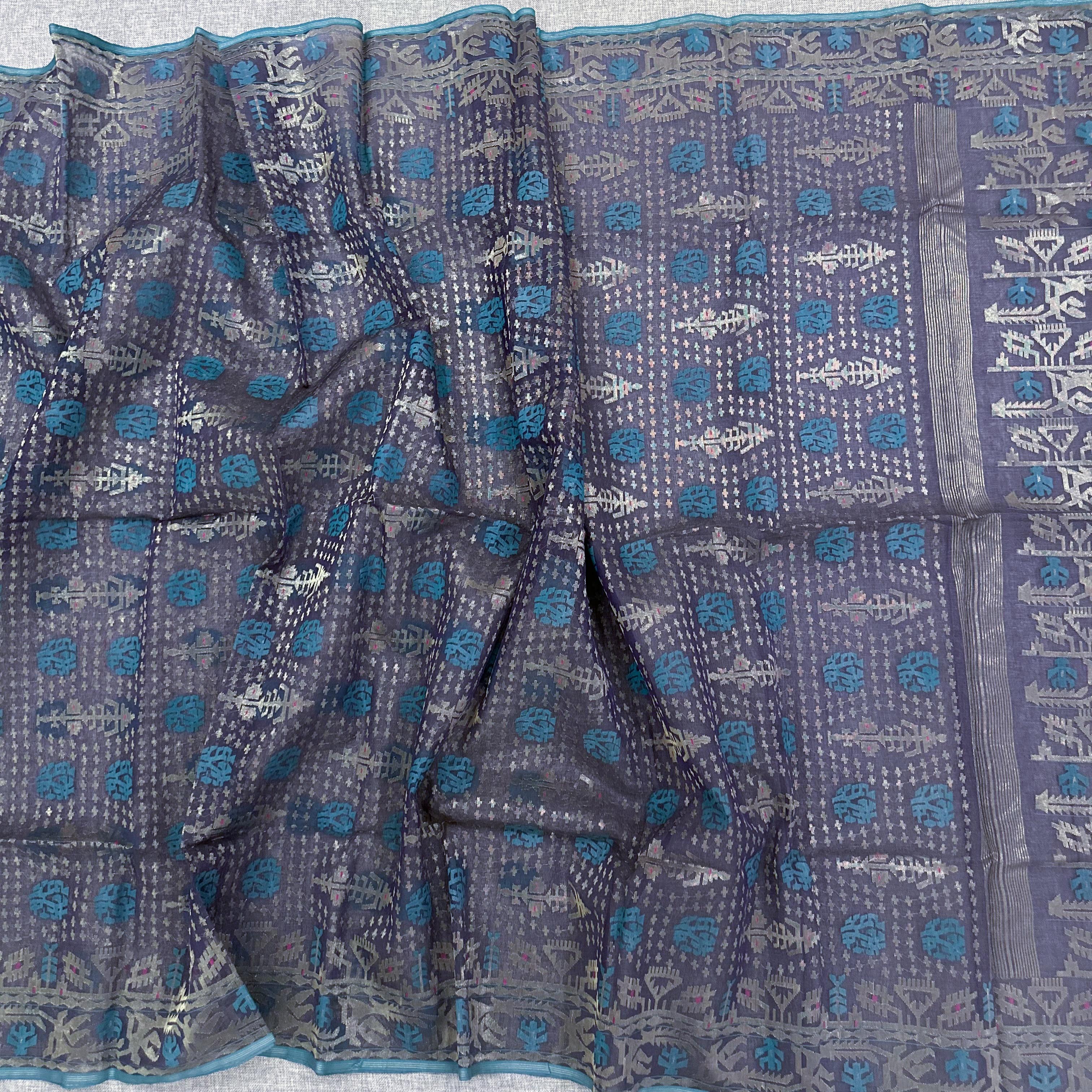 Greyish Purple with Golden Zari Dhakai Jamdani