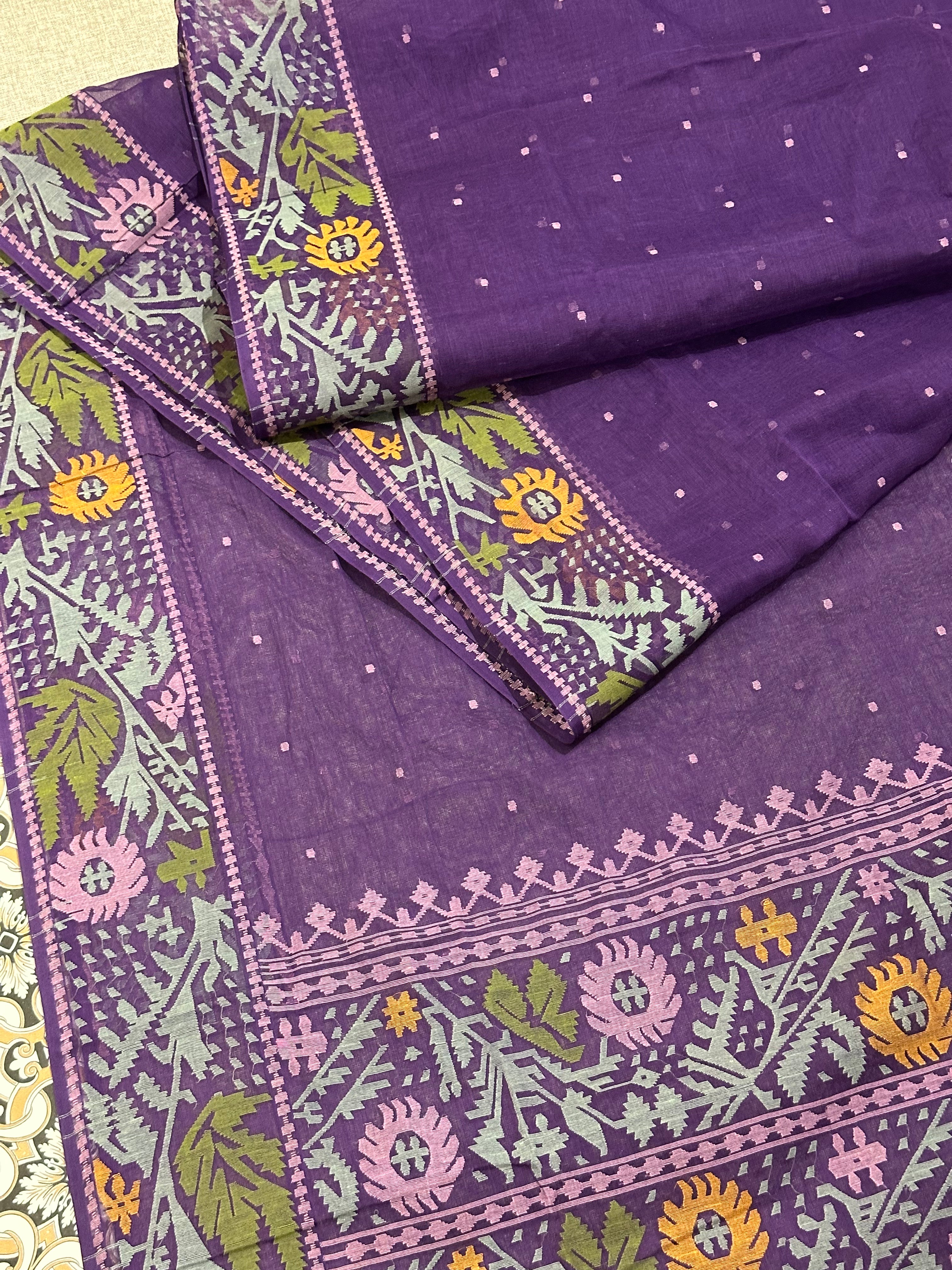 Purple with Multicoloured Floral Dhakai Jamdani