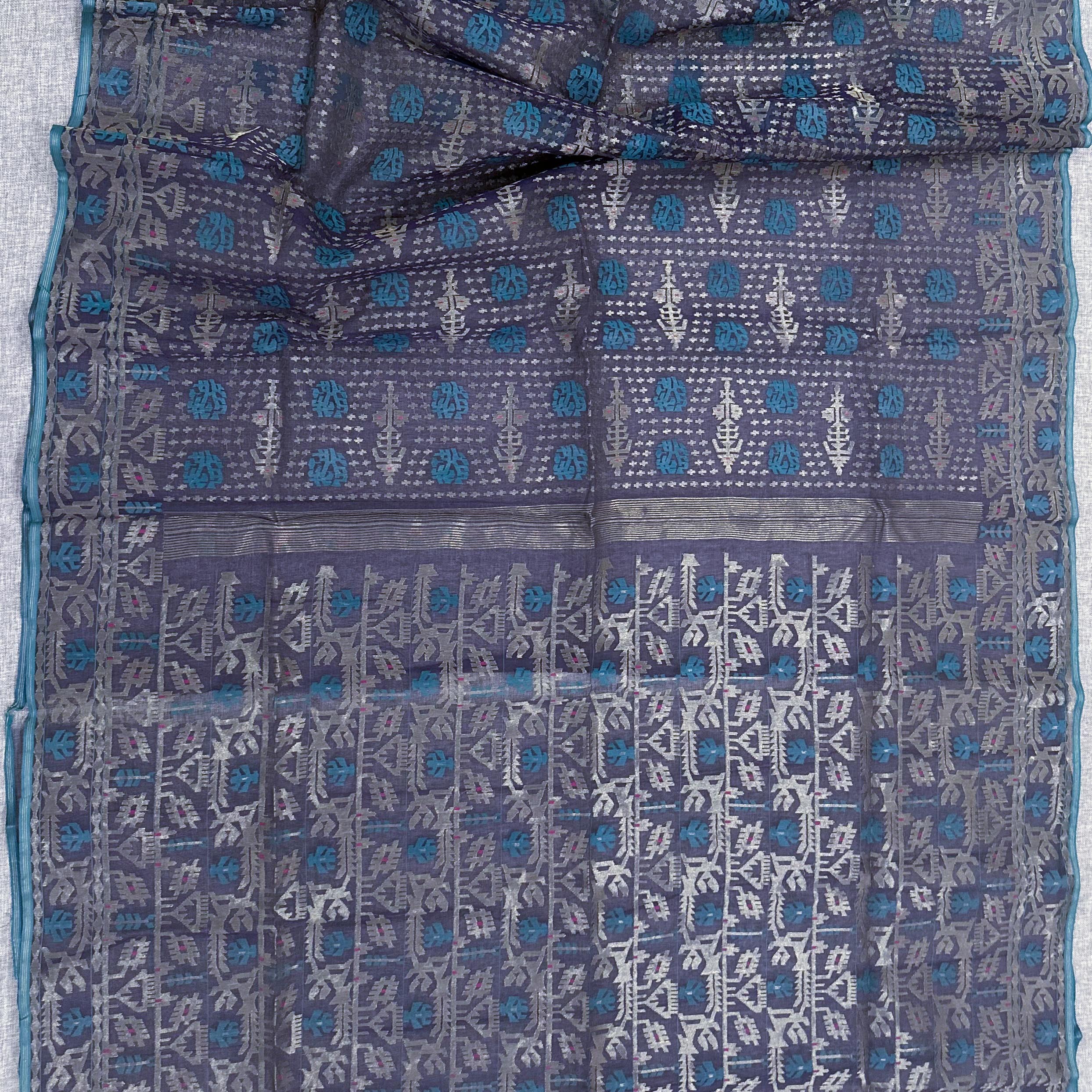 Greyish Purple with Golden Zari Dhakai Jamdani