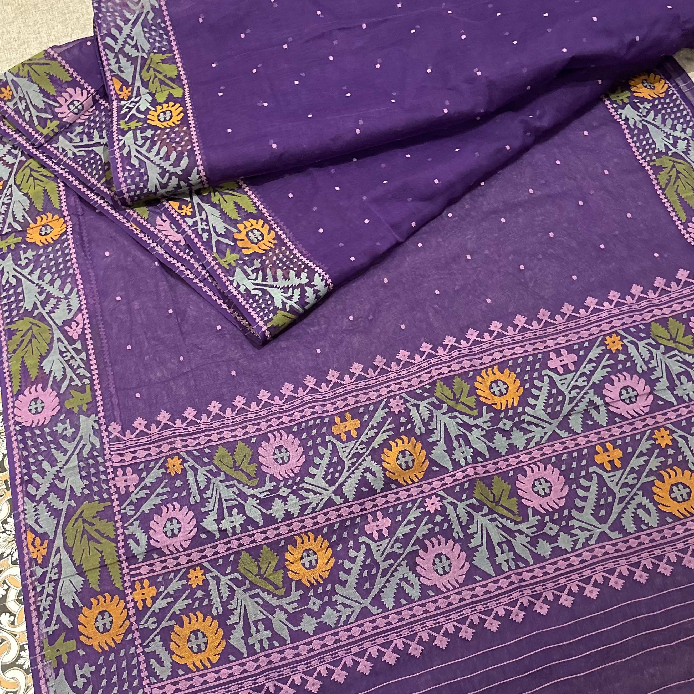 Purple with Multicoloured Floral Dhakai Jamdani