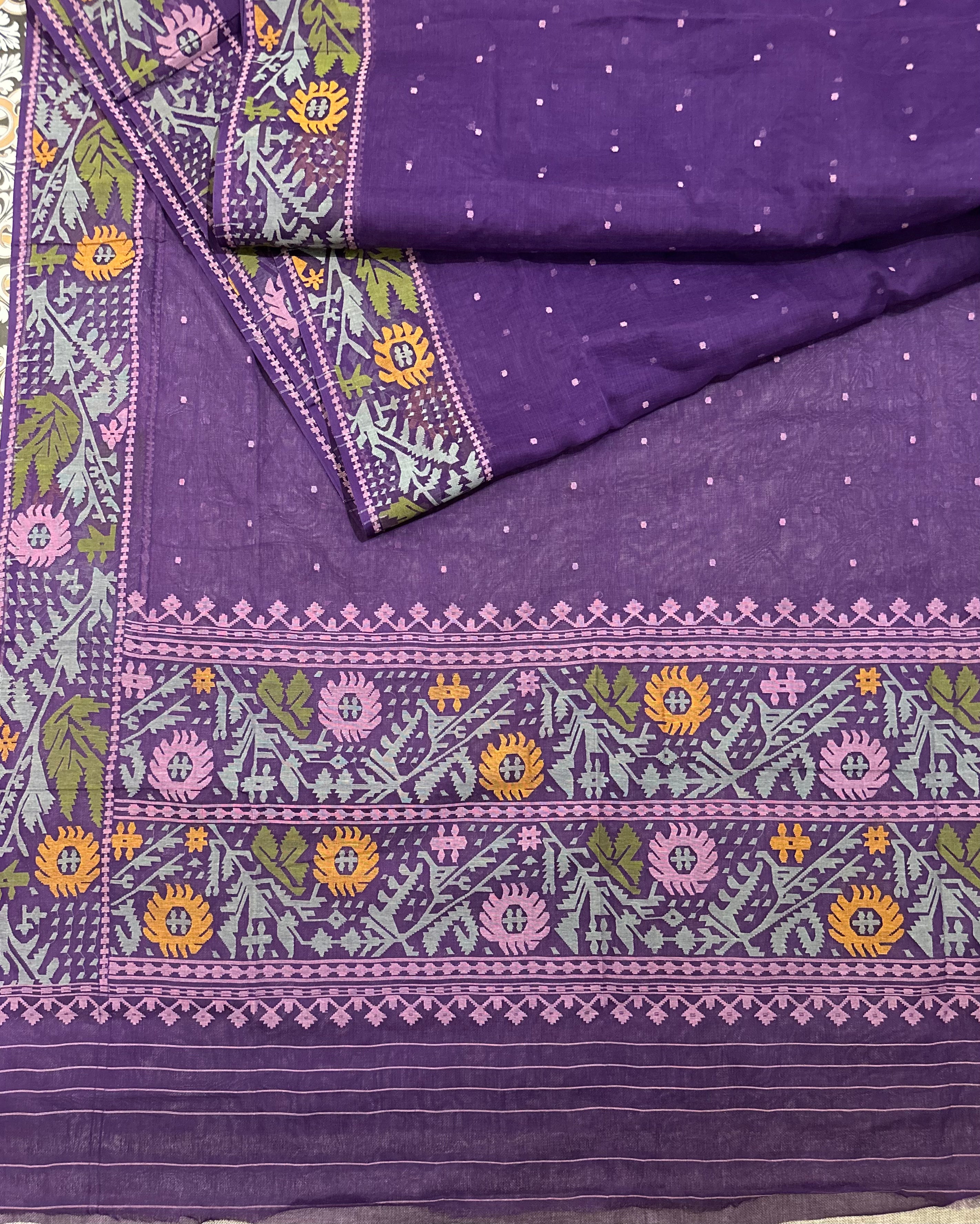 Purple with Multicoloured Floral Dhakai Jamdani