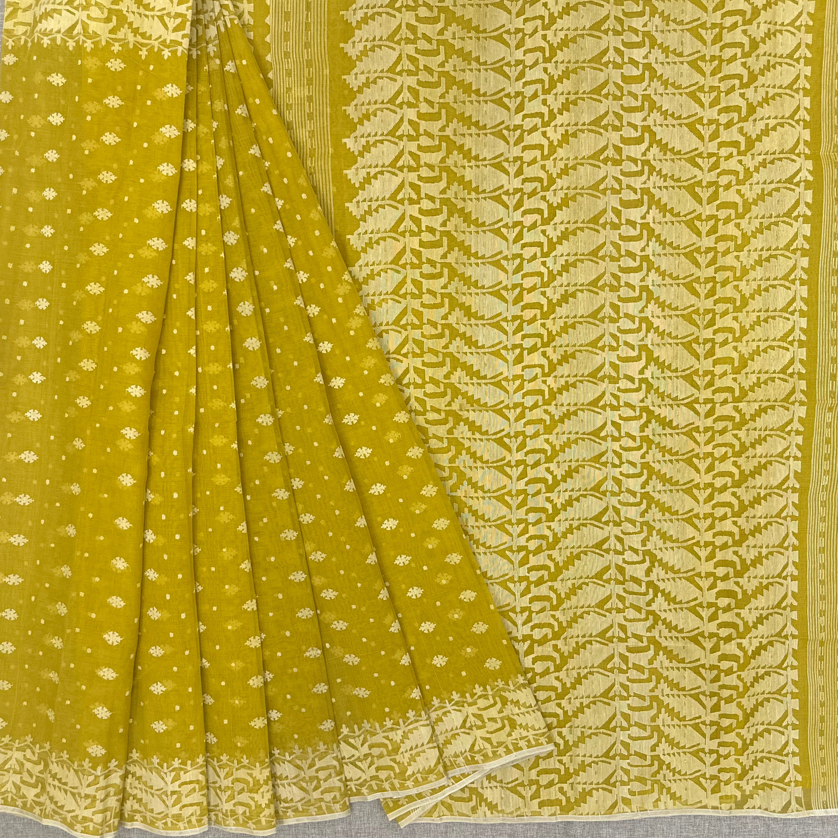 Yellow and white Dhakai Jamdani