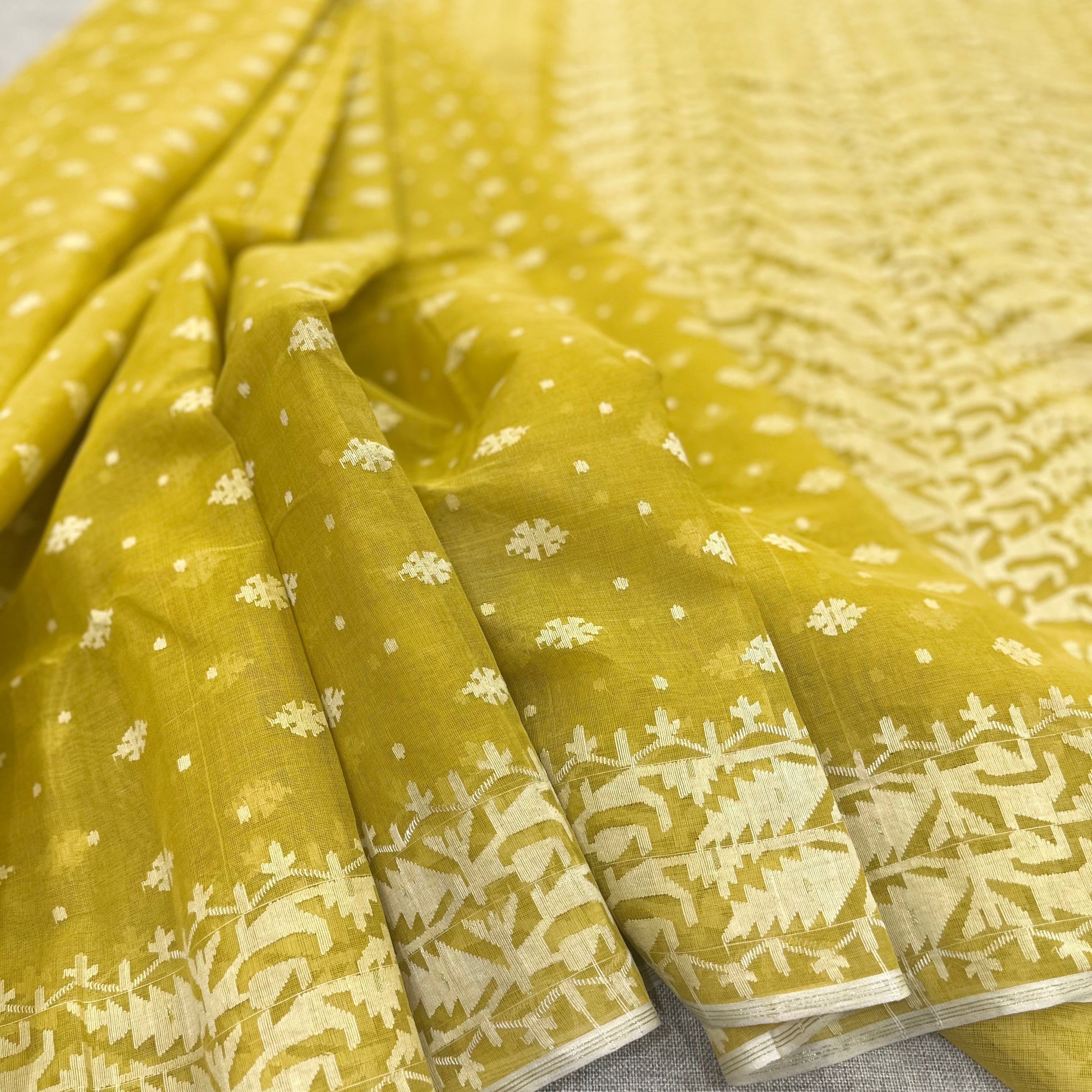 Yellow and white Dhakai Jamdani