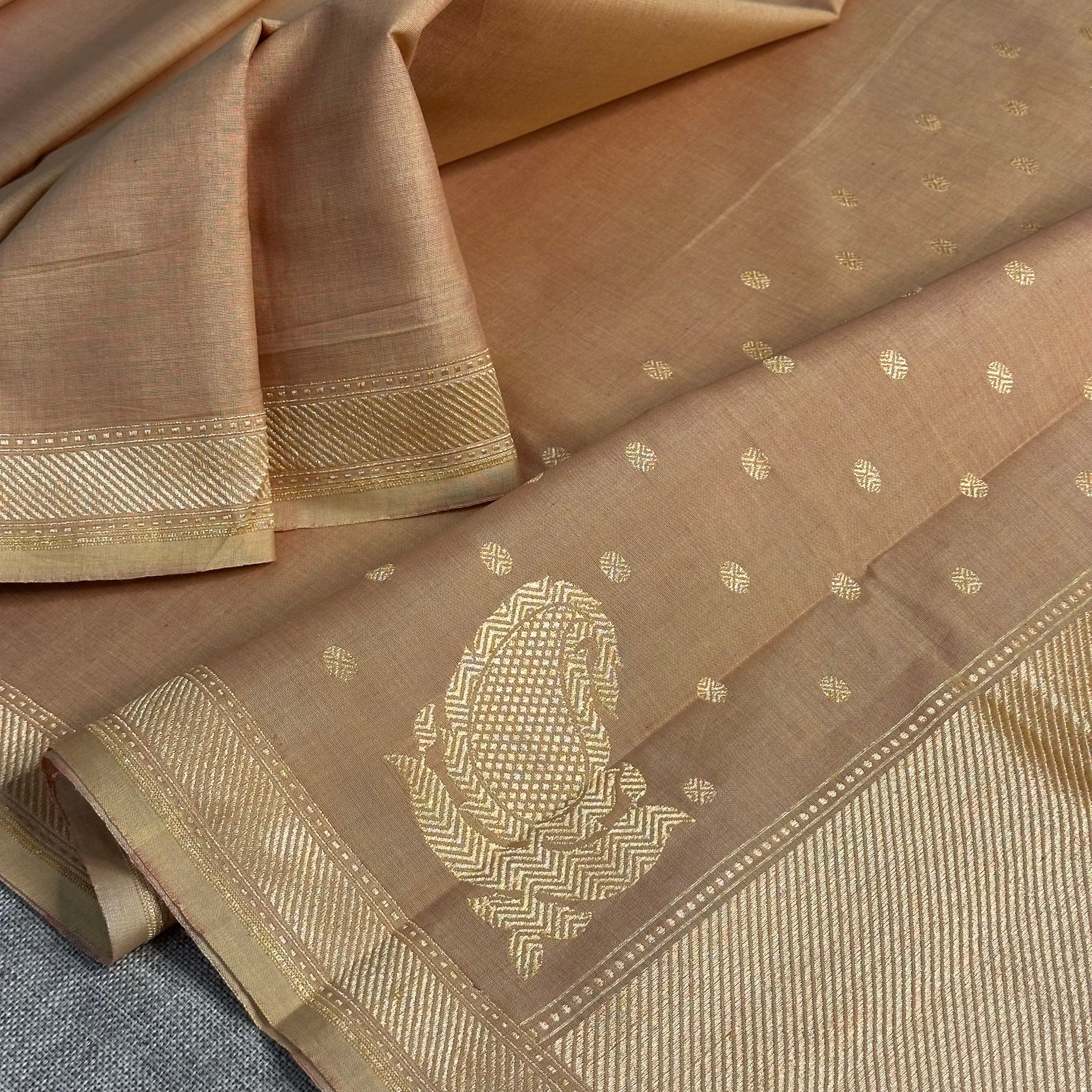 Light Terracotta Pure Cotton Natural Dyed Benarasi