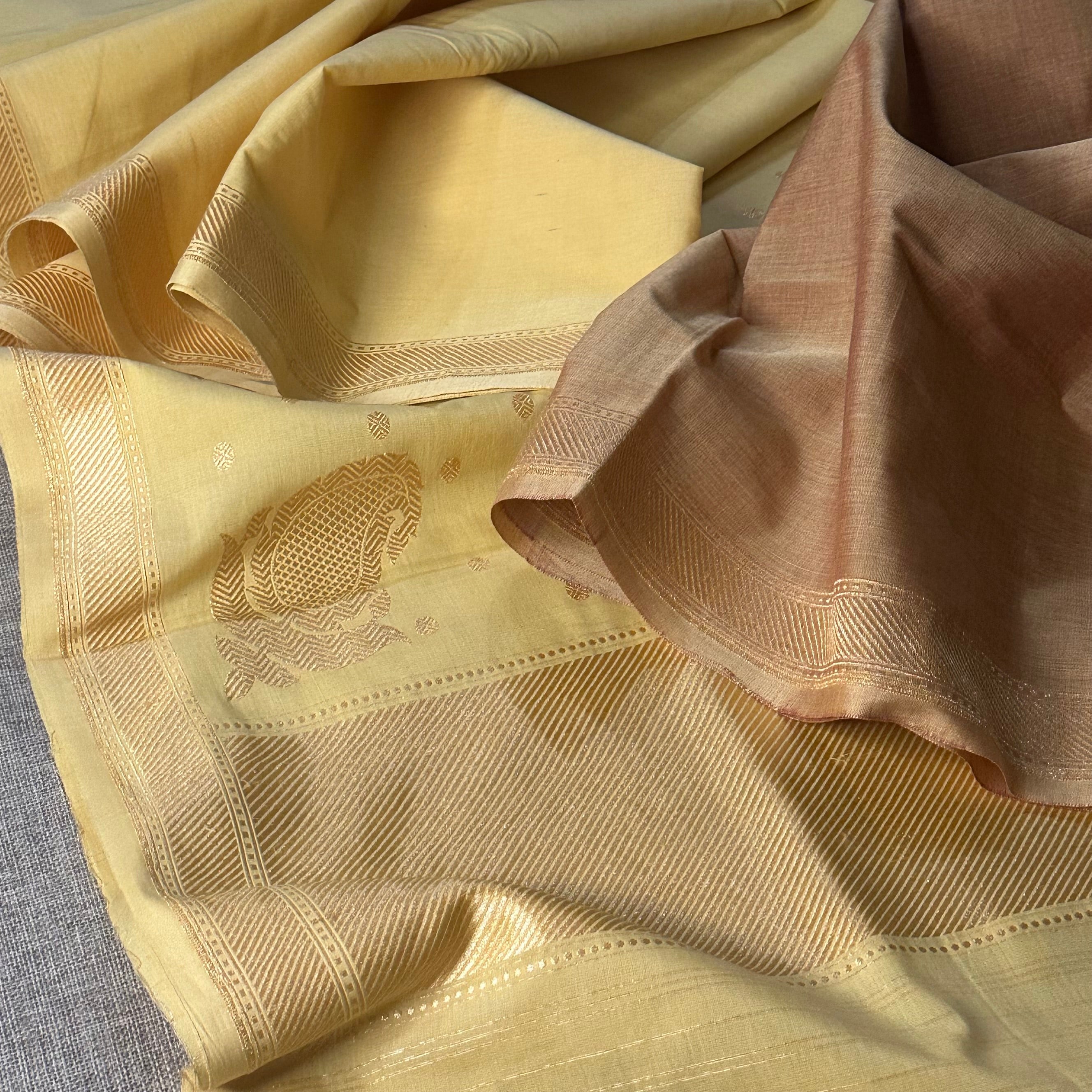 Yellow Pure Cotton Natural Dyed Benarasi