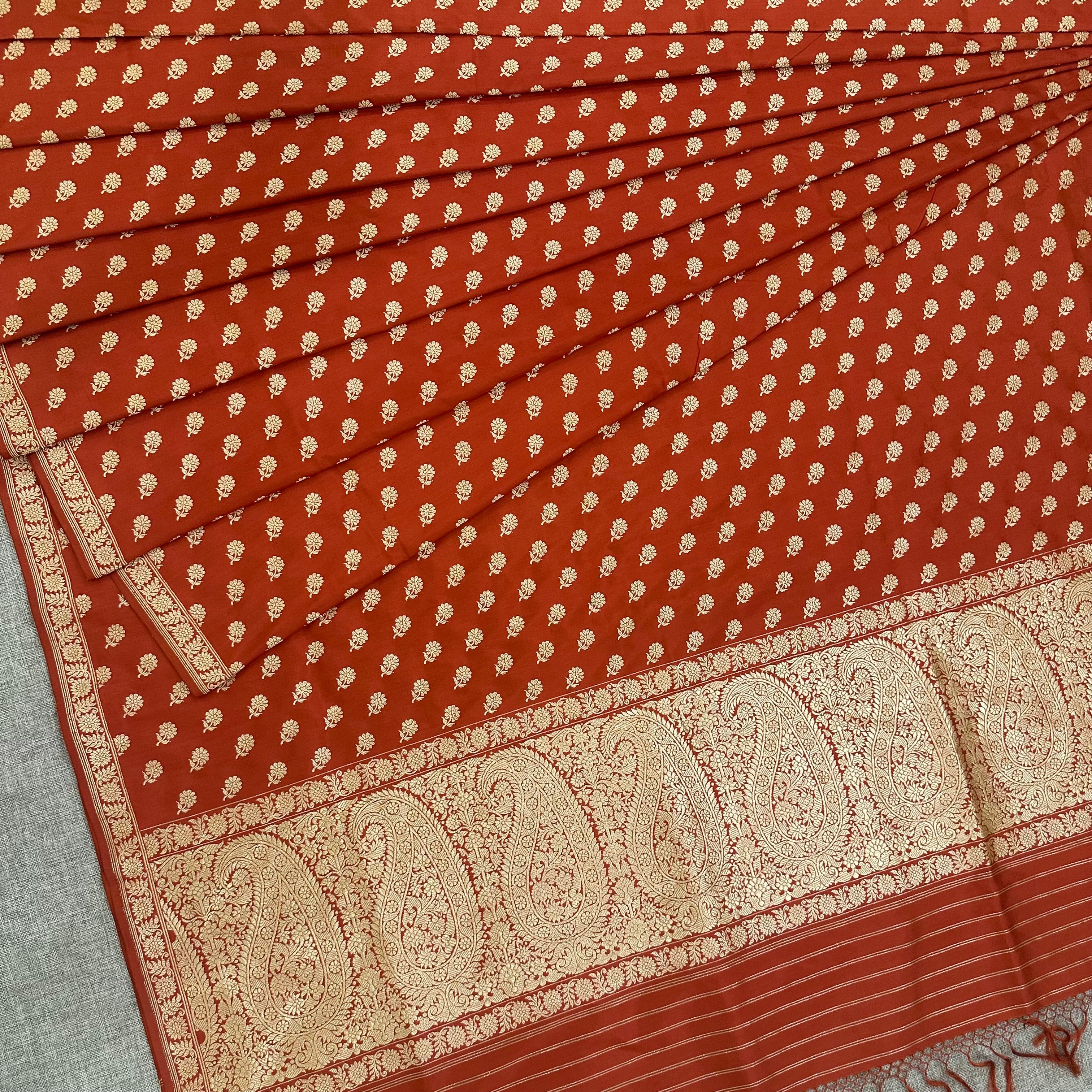 Orangish Red Khadwa Buti Benarasi