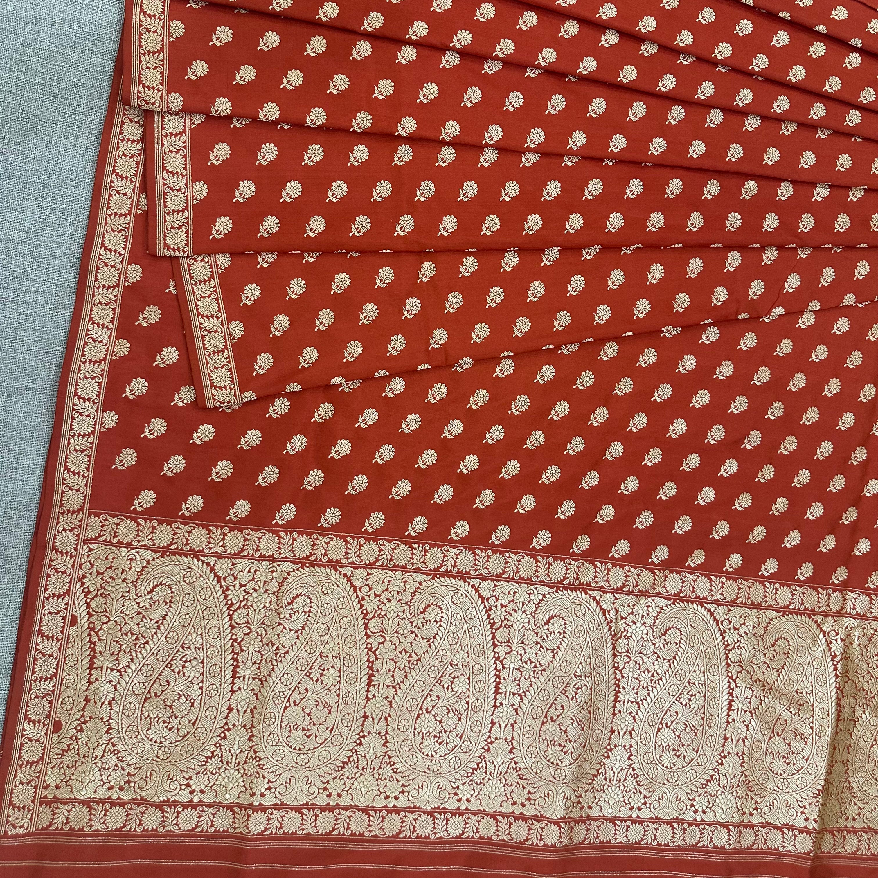 Orangish Red Khadwa Buti Benarasi