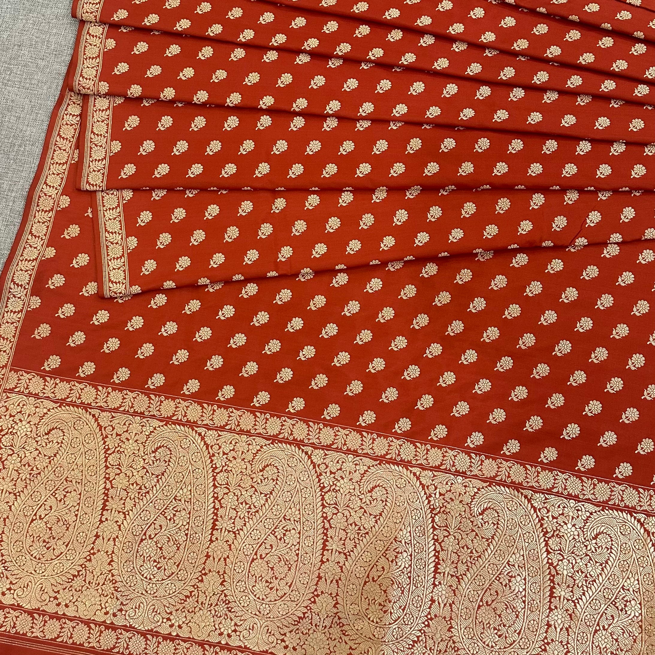 Orangish Red Khadwa Buti Benarasi