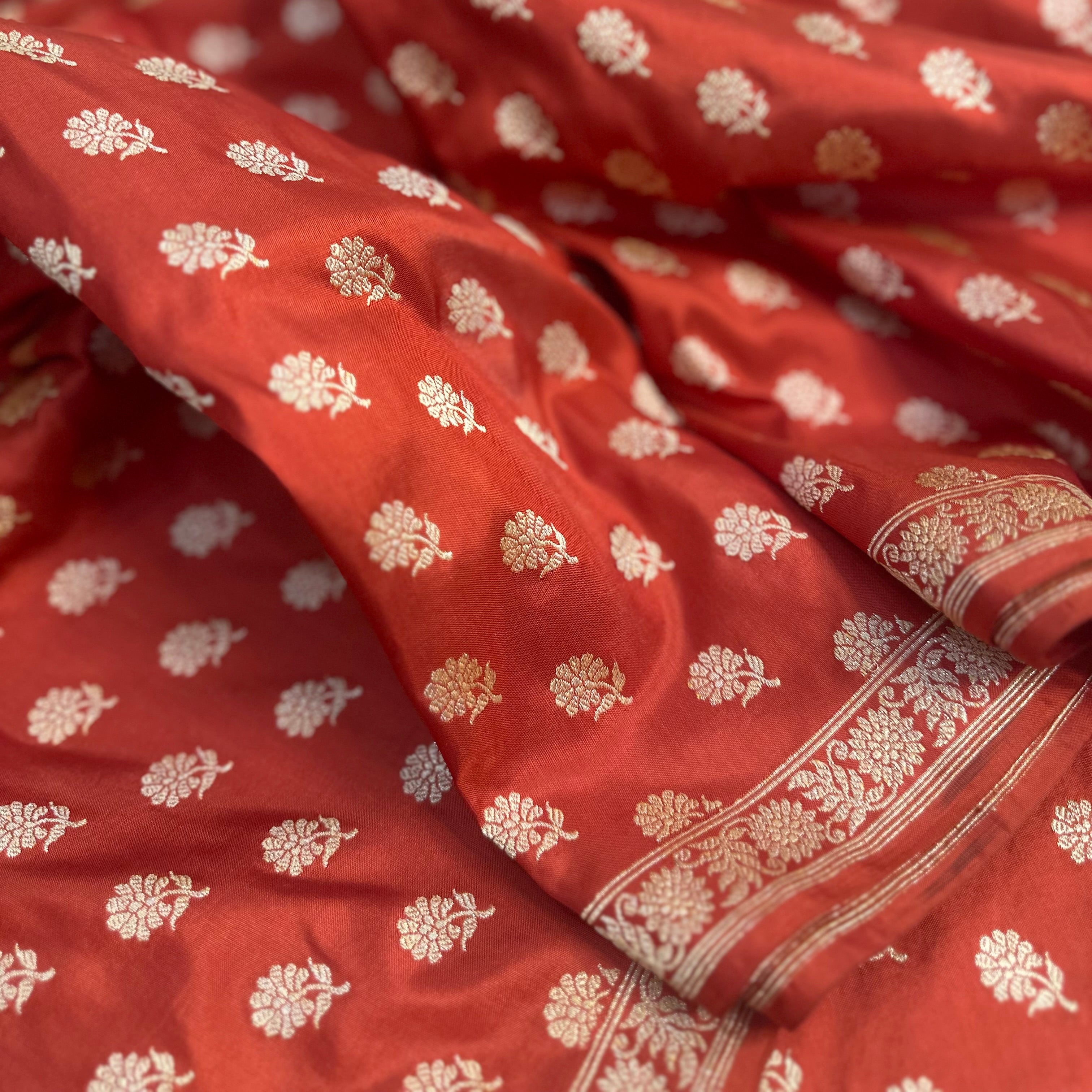 Orangish Red Khadwa Buti Benarasi