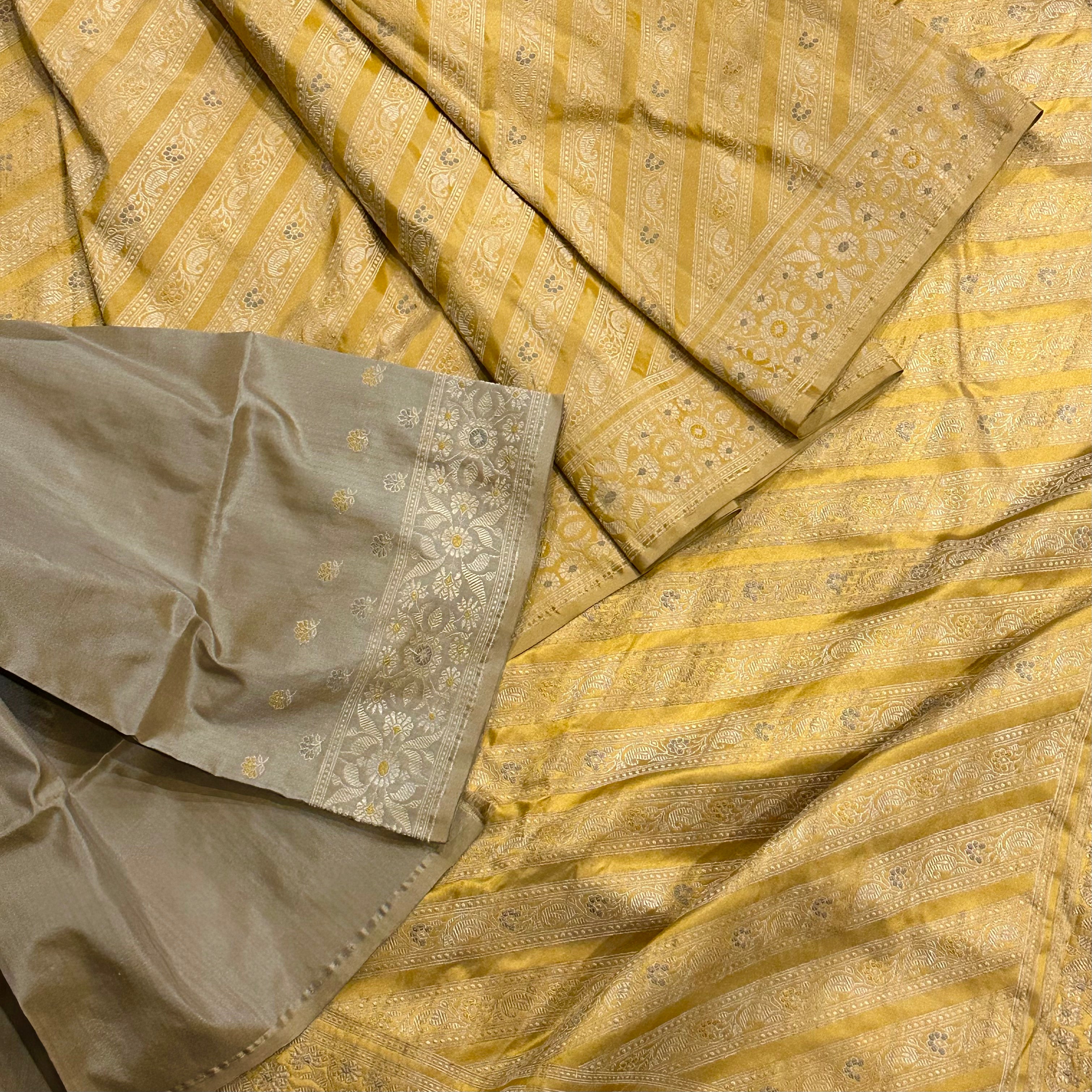 Mustard Ada Baluchari with Grey Minakari