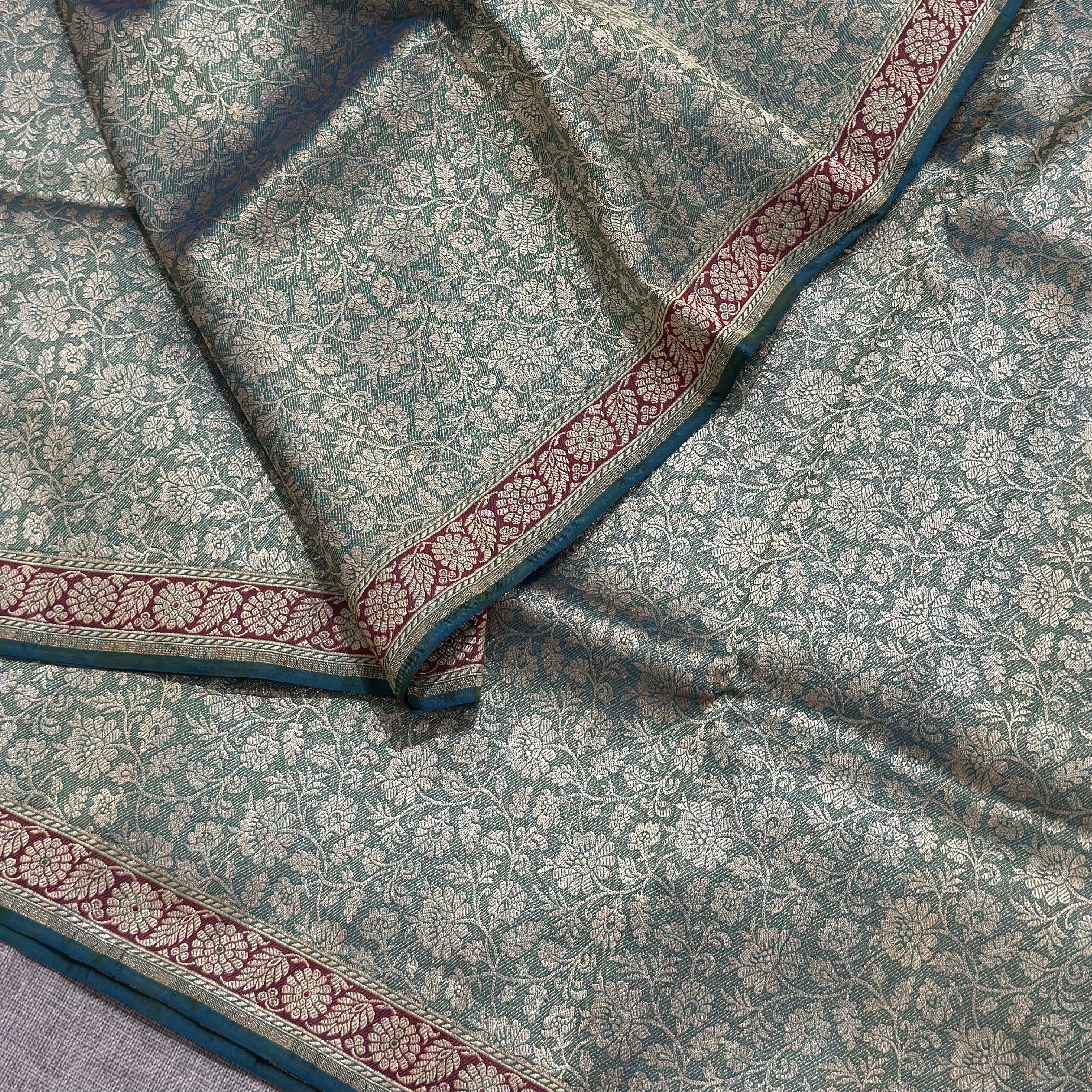 Emerald Green Tanchoi Benarasi with Red Minakari Khadwa Border
