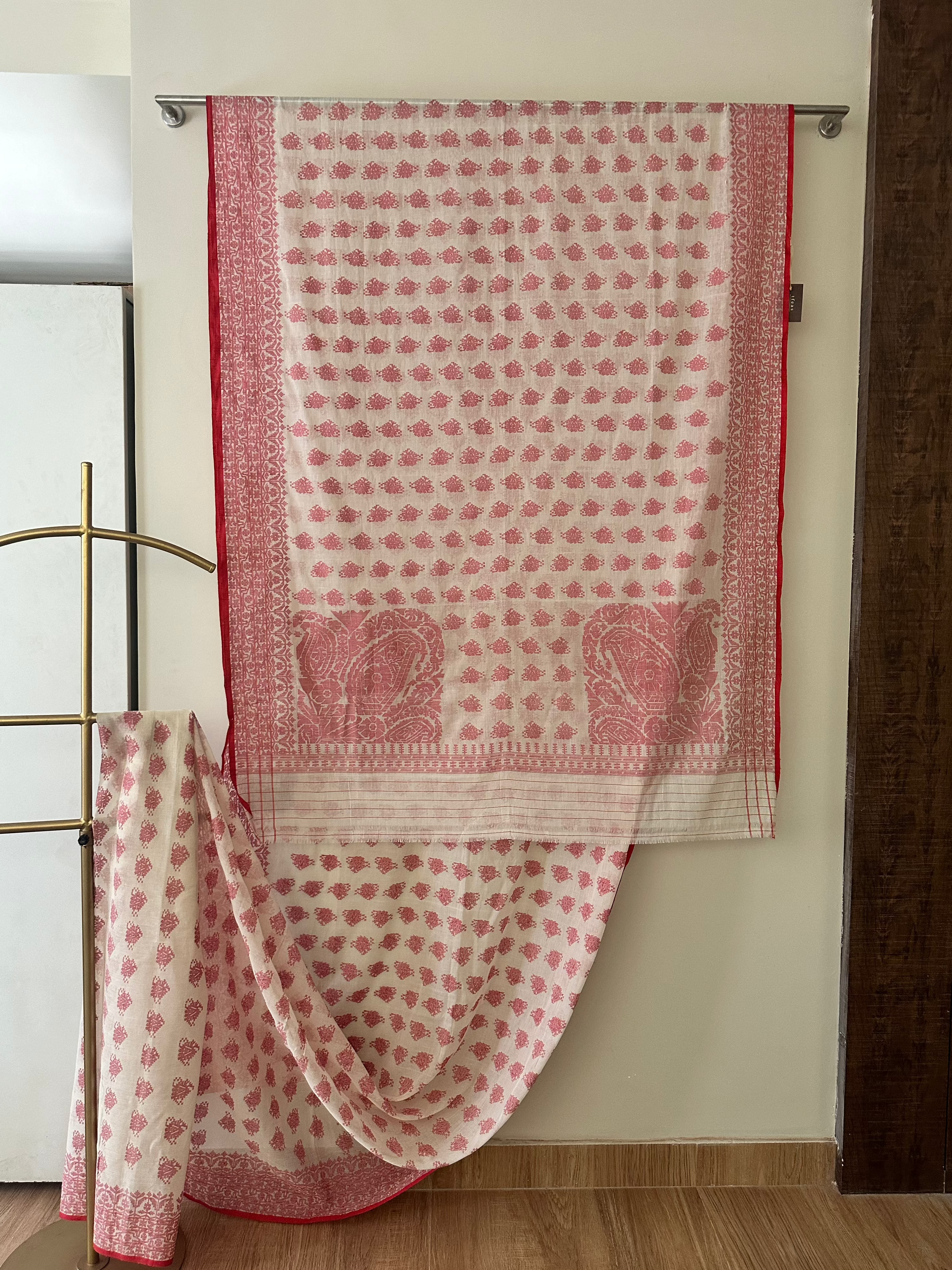 White and Red Dhakai Jamdani