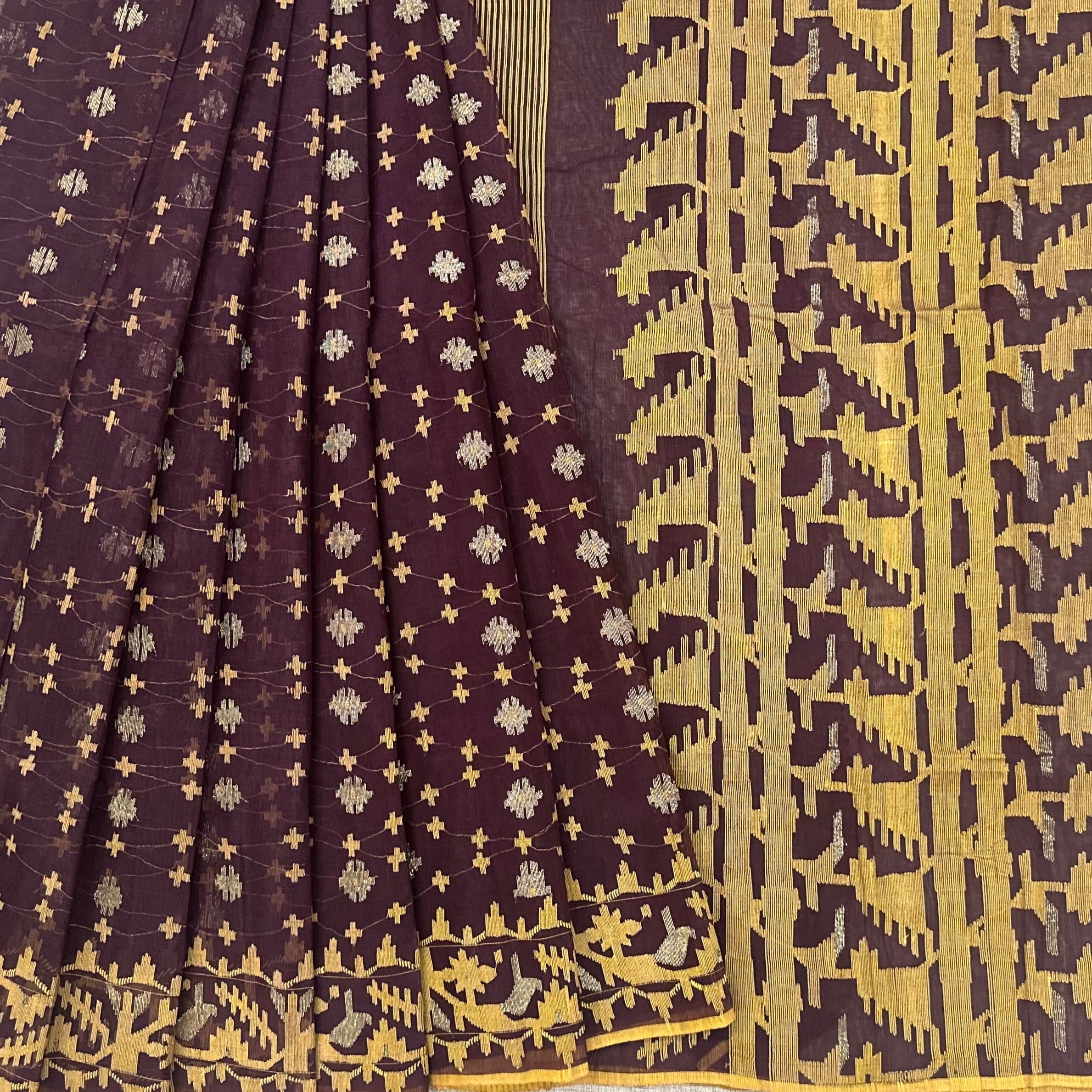 Brown and Yellow Dhakai Jamdani