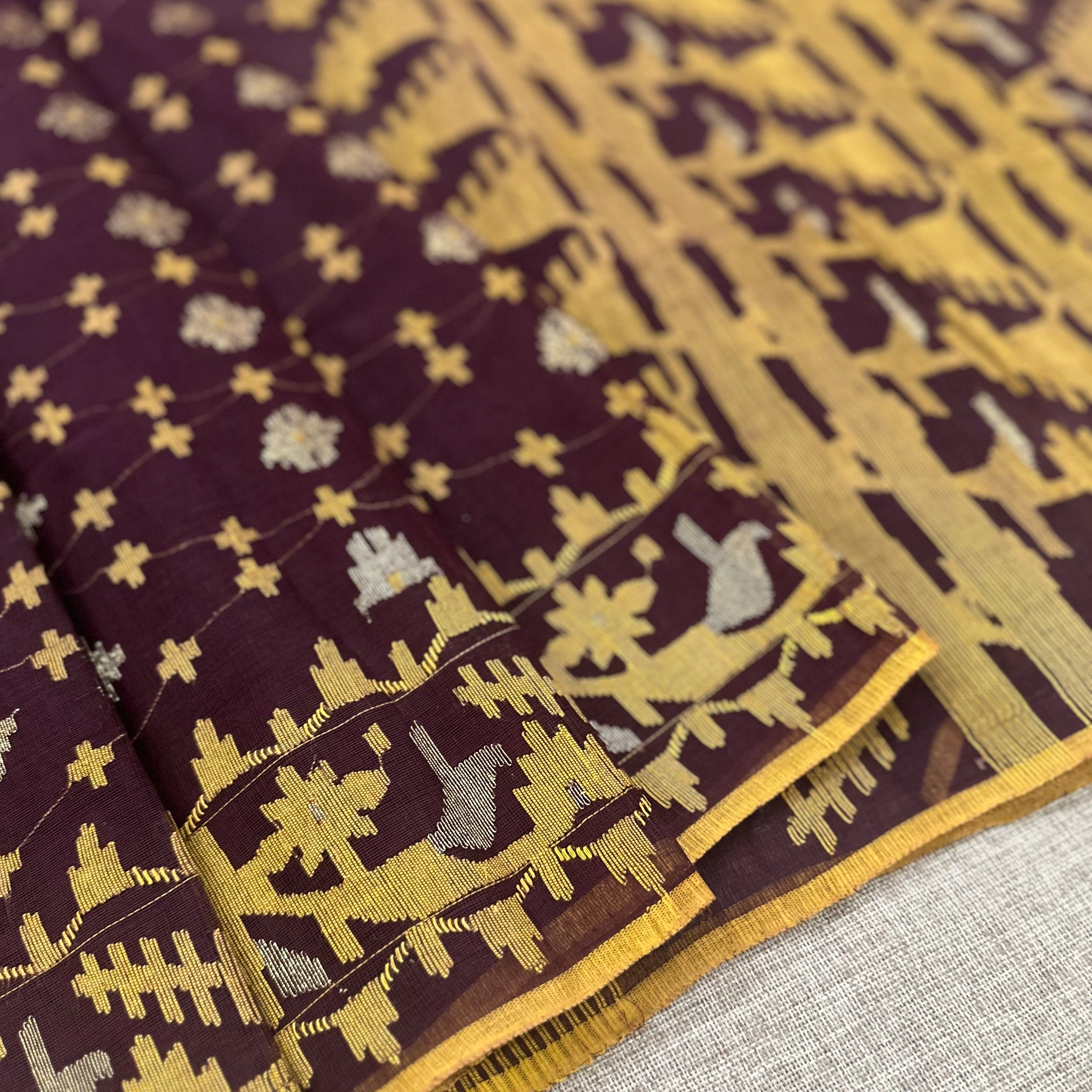 Brown and Yellow Dhakai Jamdani