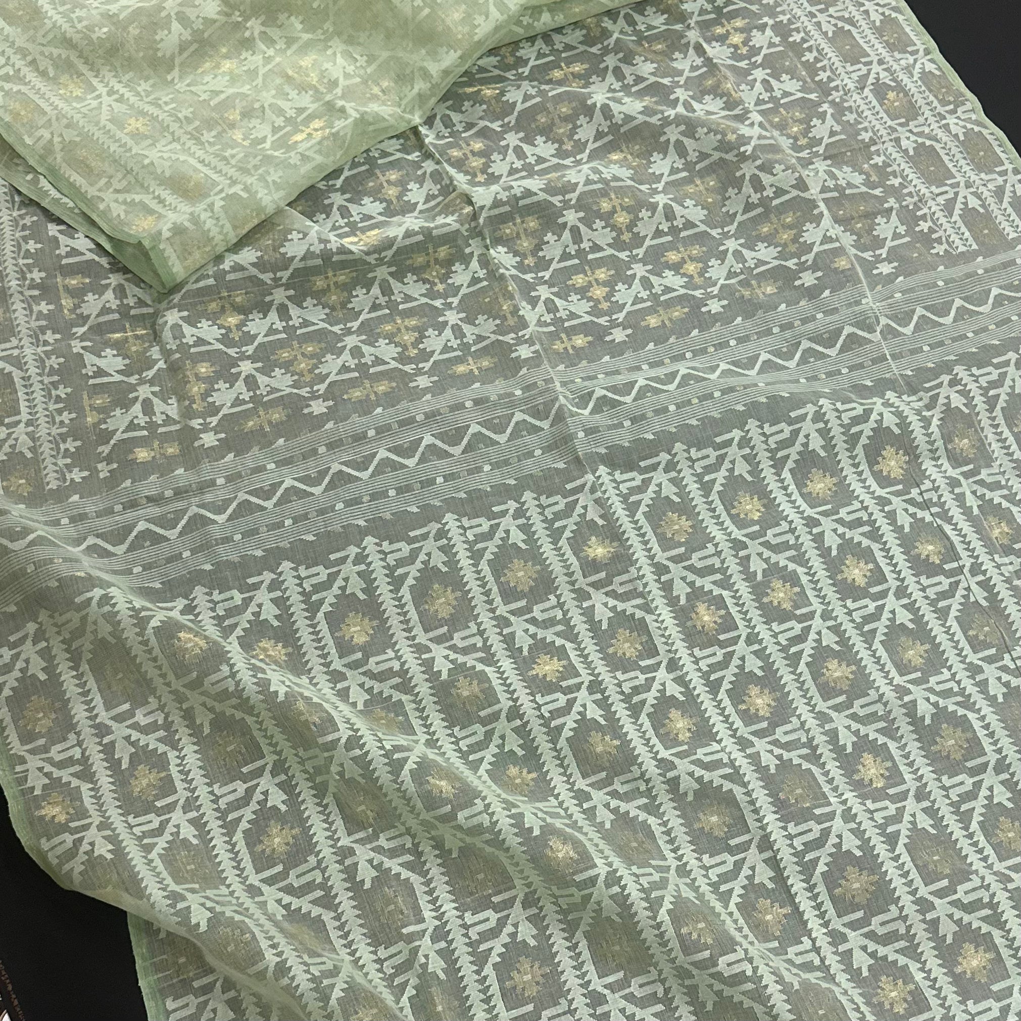 Light Mint Green Jaal Dhakai Jamdani Saree