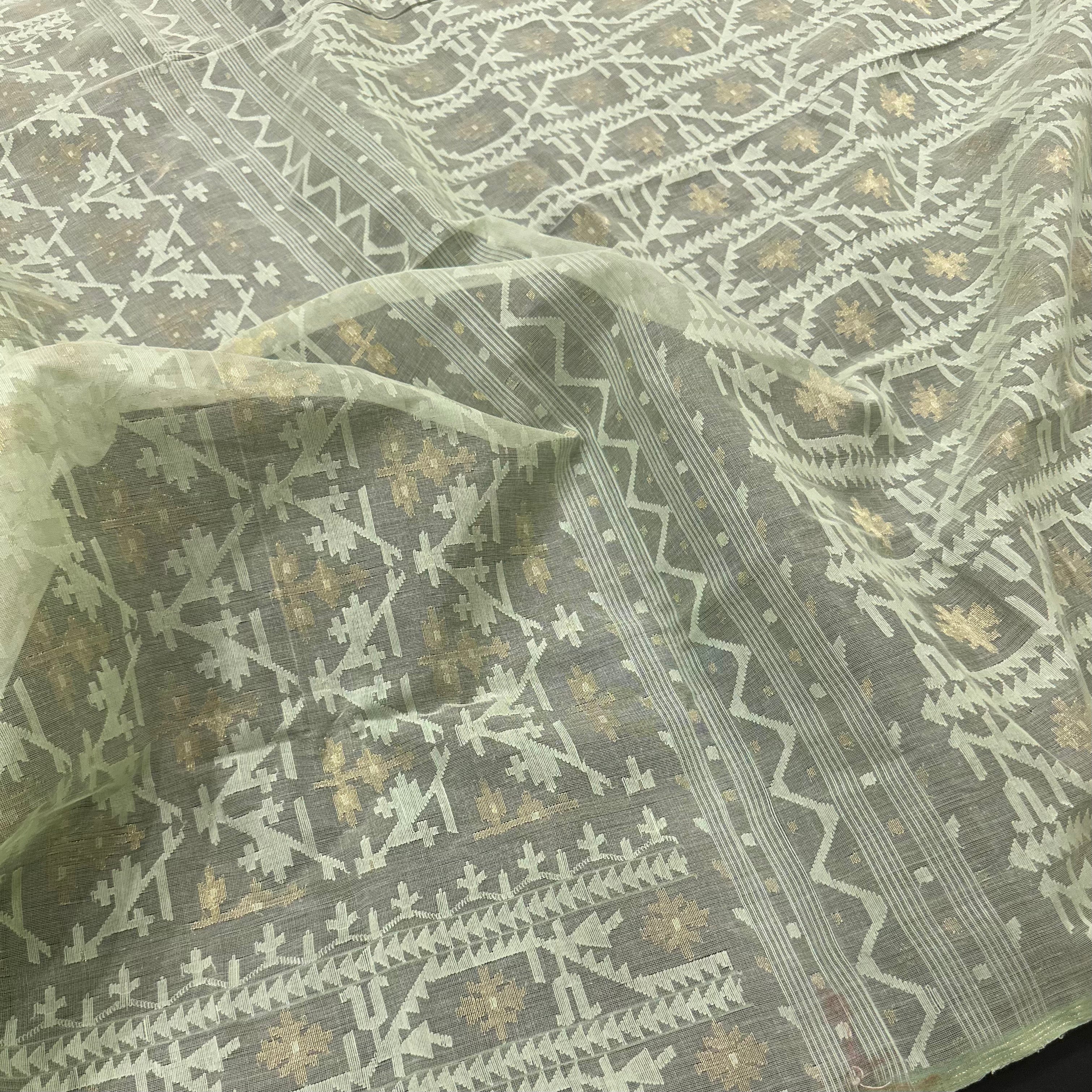 Light Mint Green Jaal Dhakai Jamdani Saree