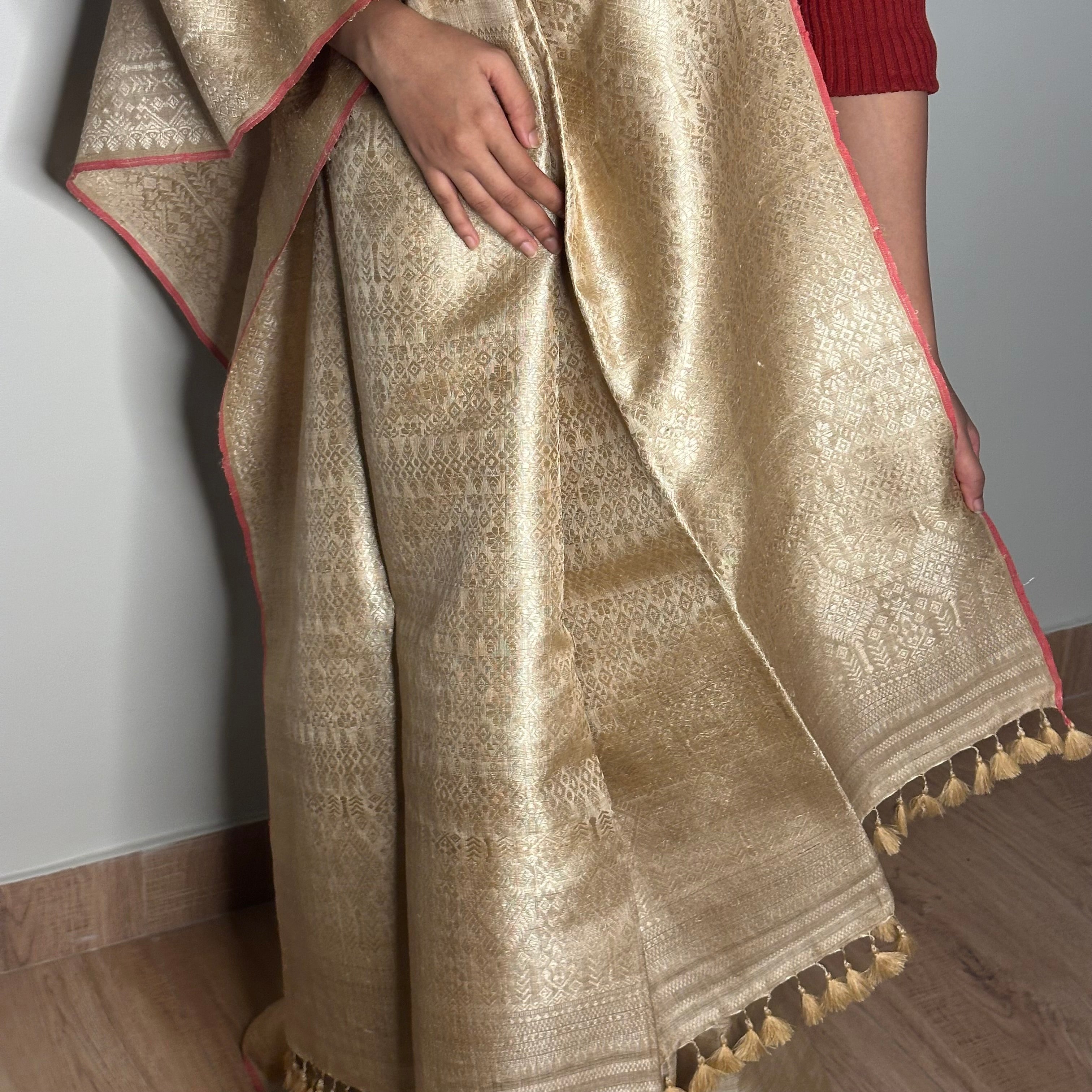 Heirloom Pure Assamese Muga Saree with Muga Extra Weft