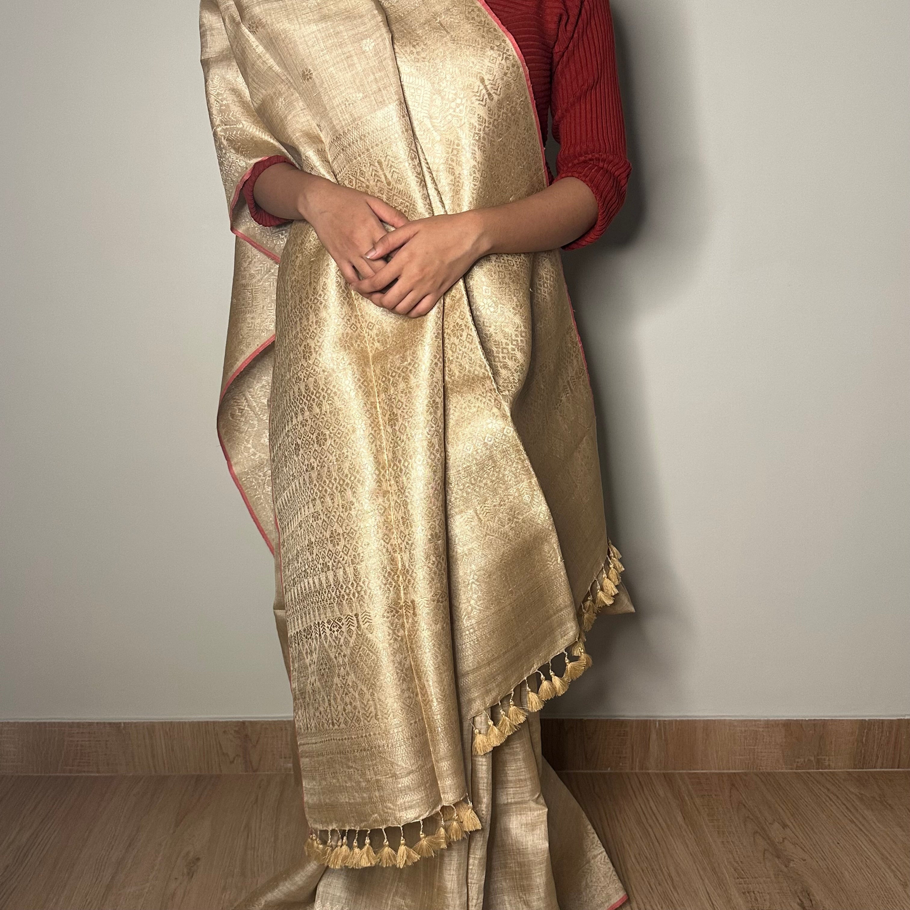 Heirloom Pure Assamese Muga Saree with Muga Extra Weft