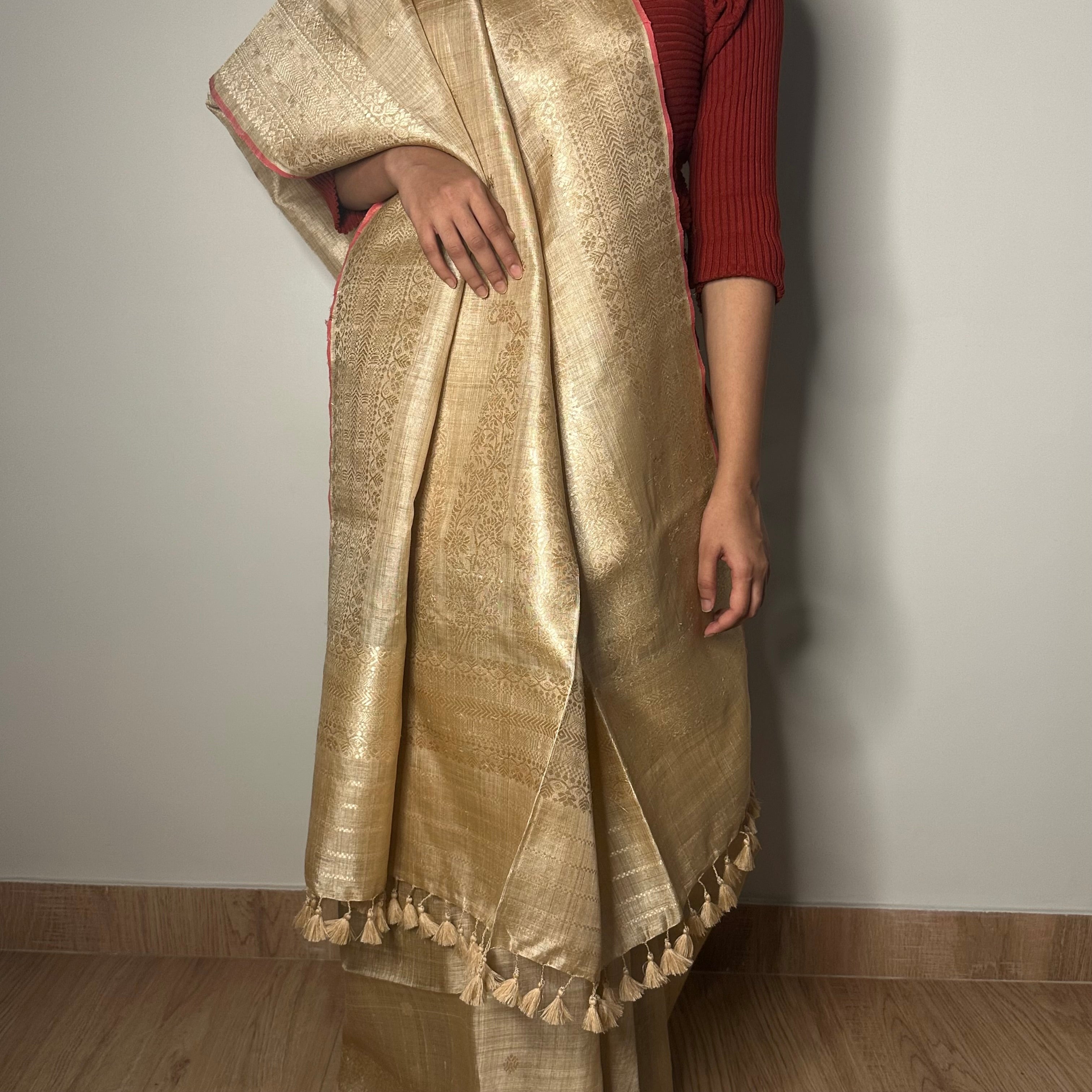 Heirloom Pure Assamese Muga Saree with Paisley in palla