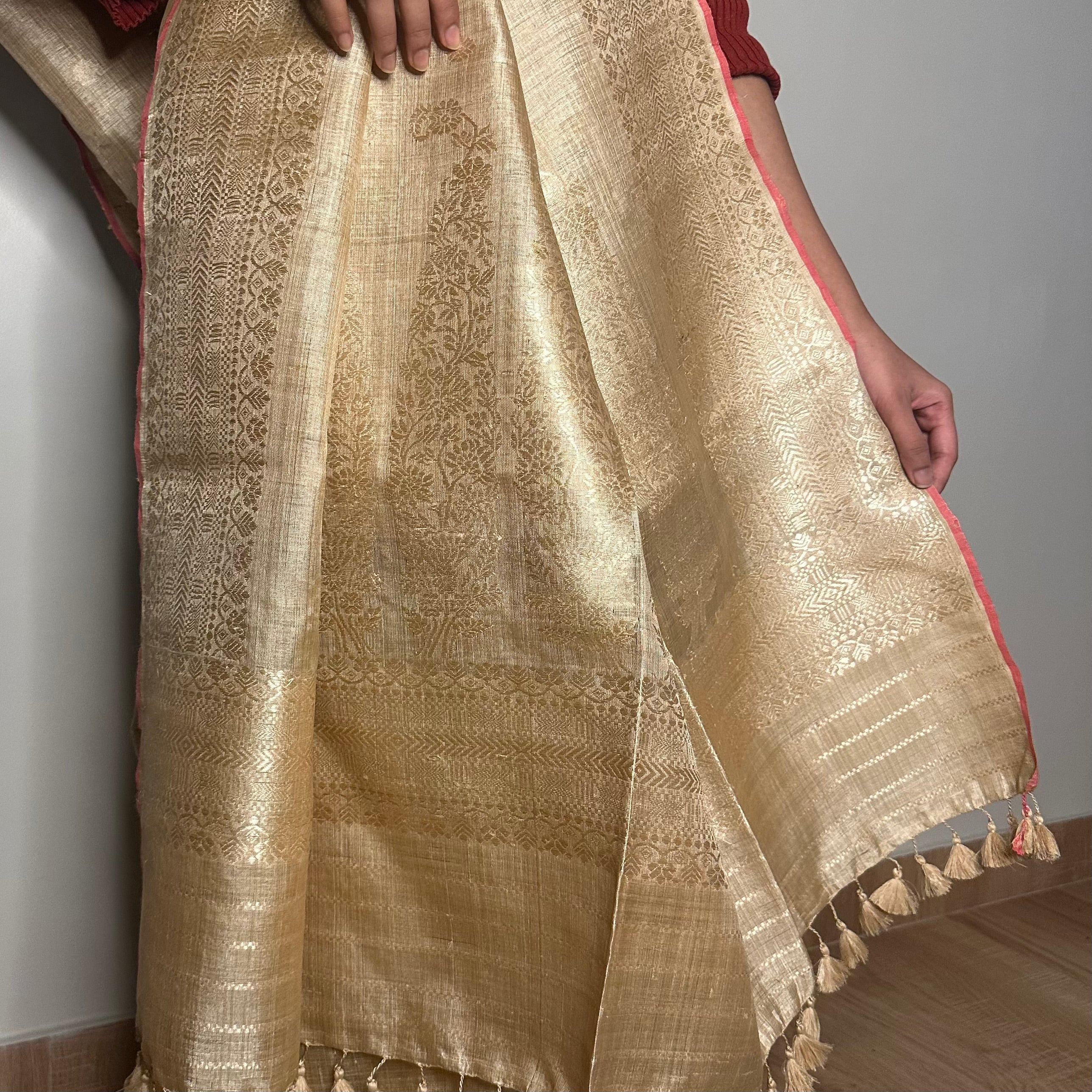 Heirloom Pure Assamese Muga Saree with Paisley in palla