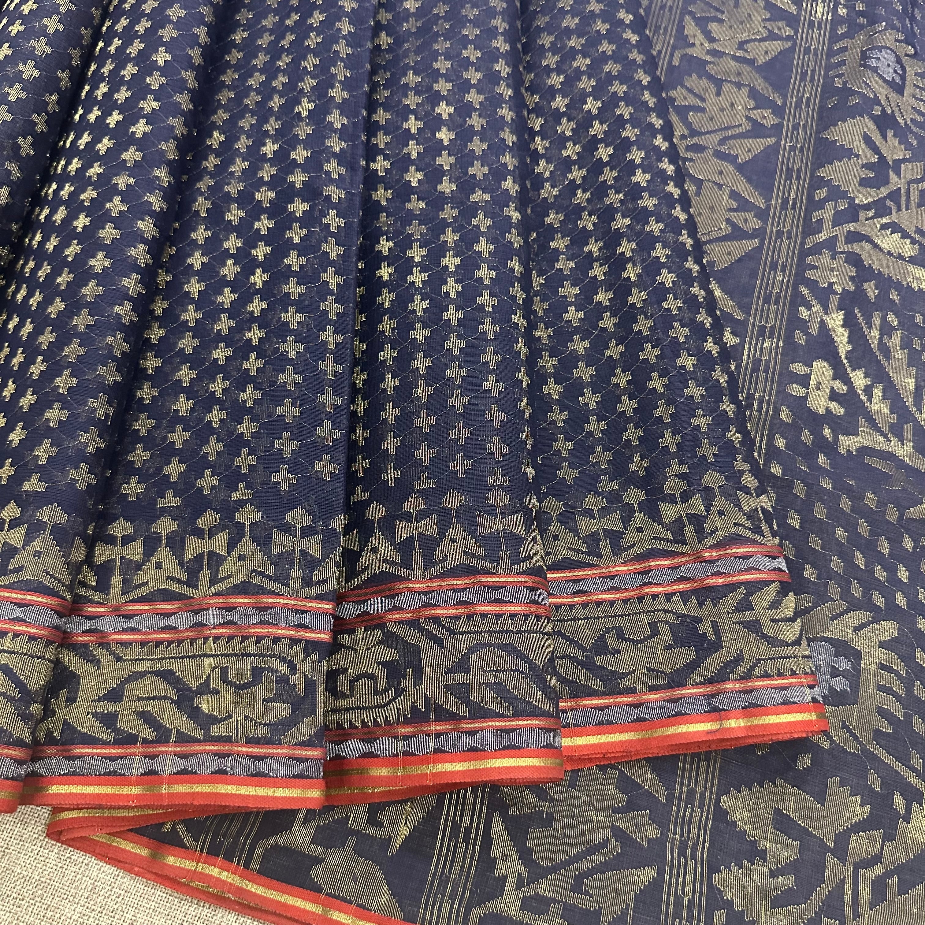 Natural Dyed Indigo with Golden Zari Dhakai Jamdani