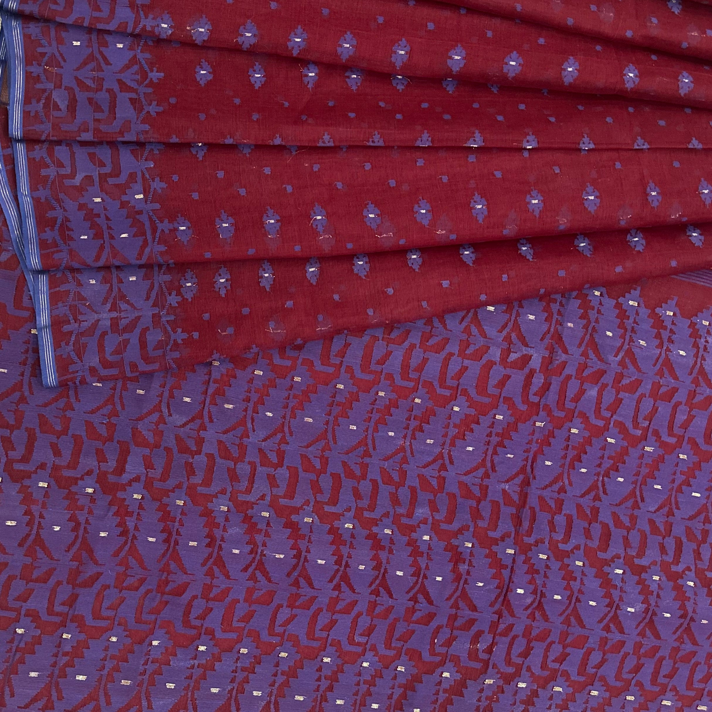 Maroon with Blue Dhakai Jamdani