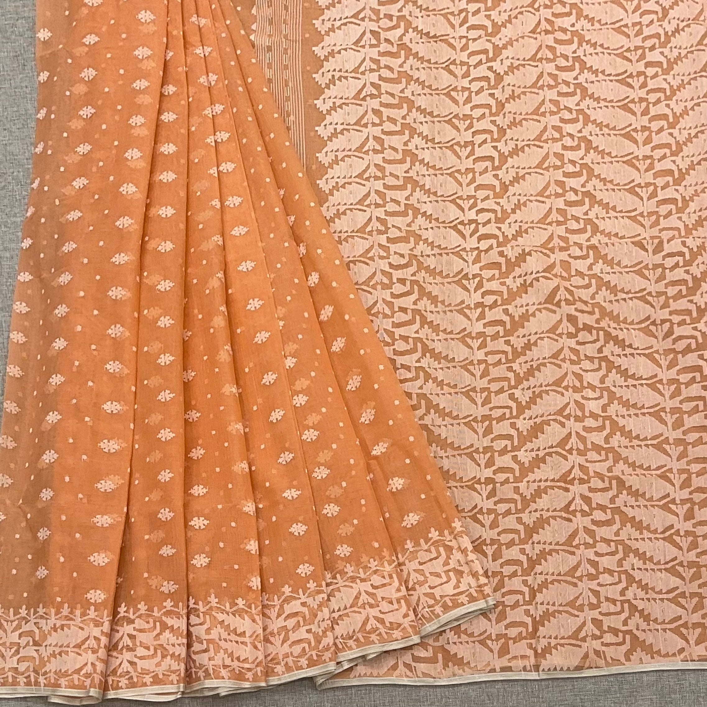 Peach and White Dhakai Jamdani