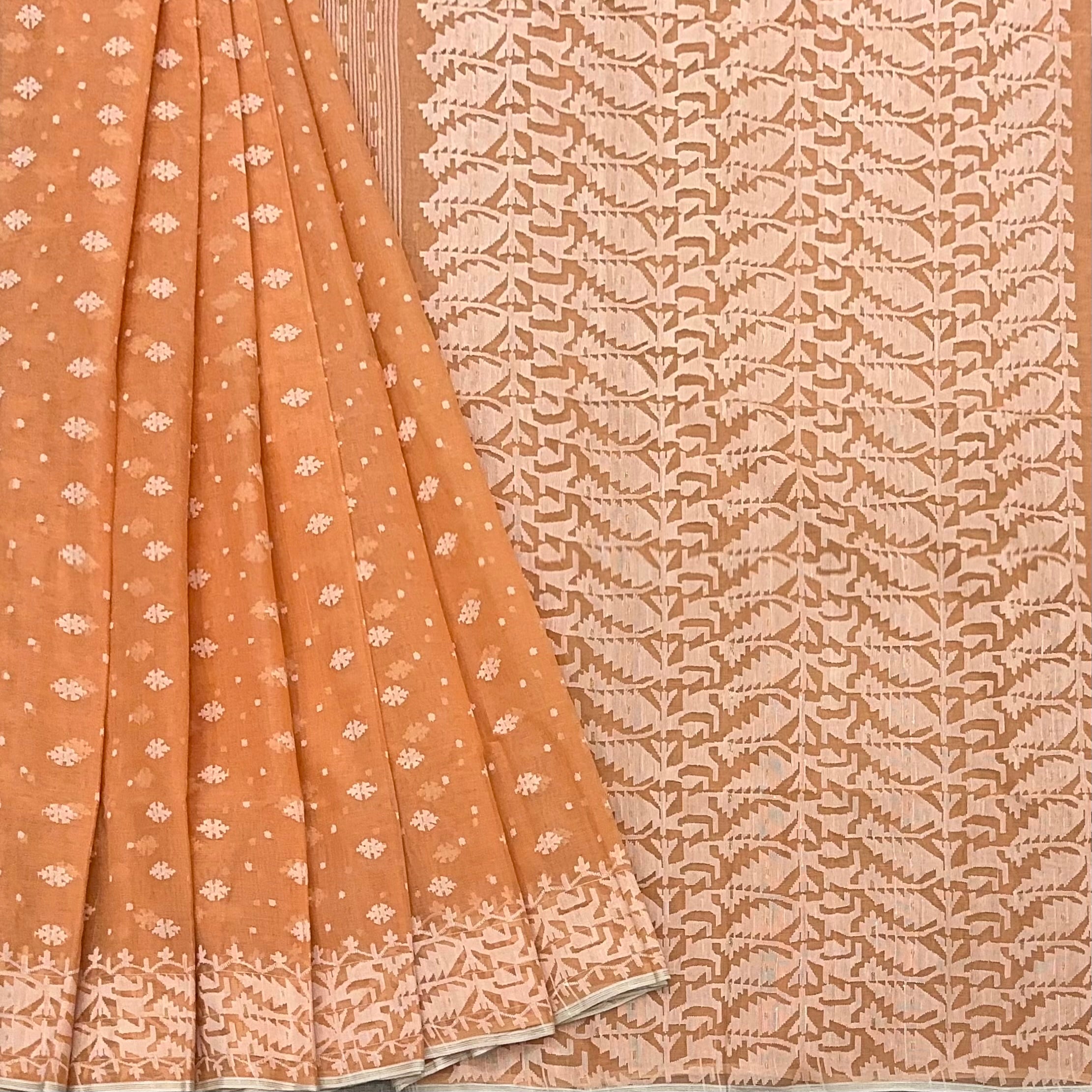 Peach and White Dhakai Jamdani