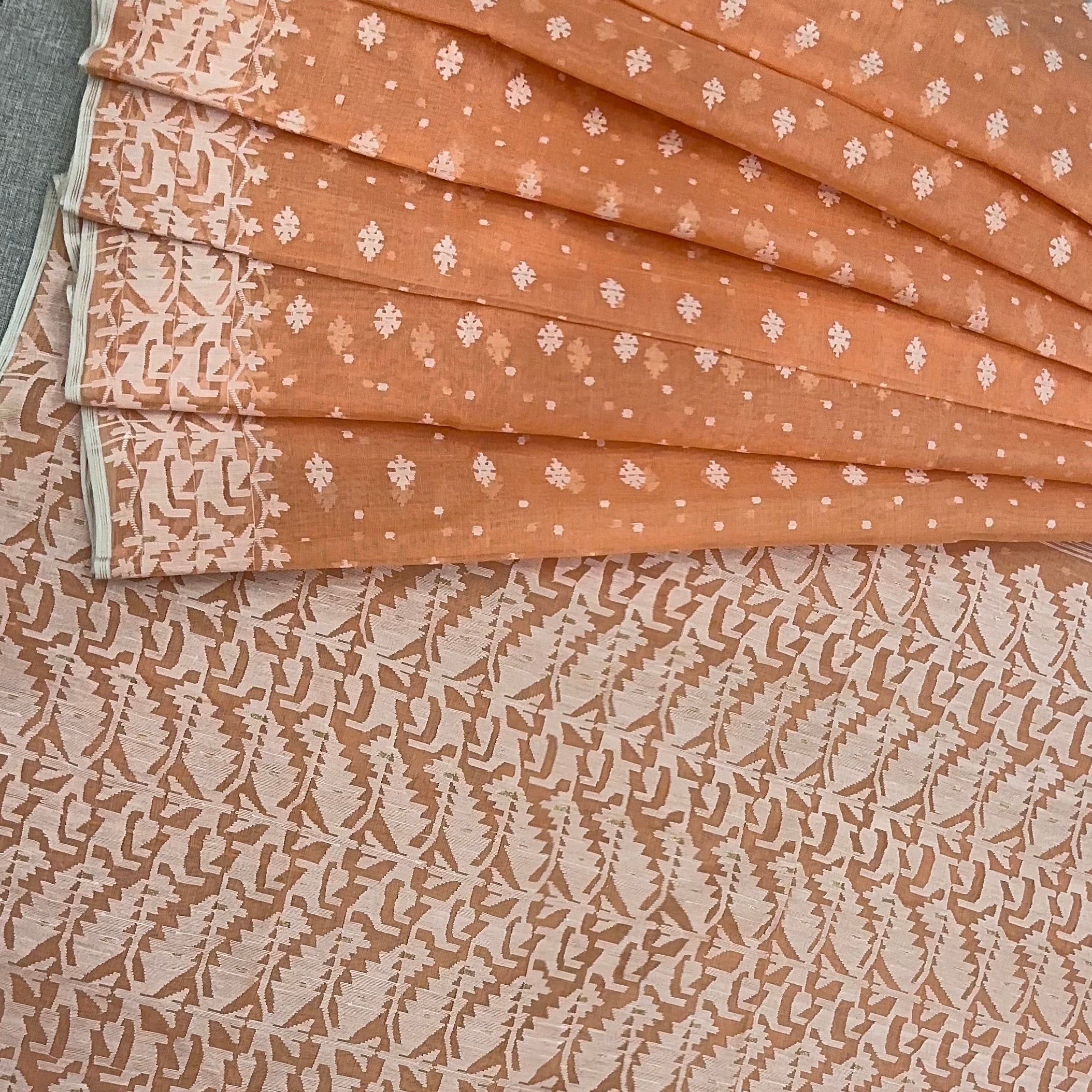 Peach and White Dhakai Jamdani