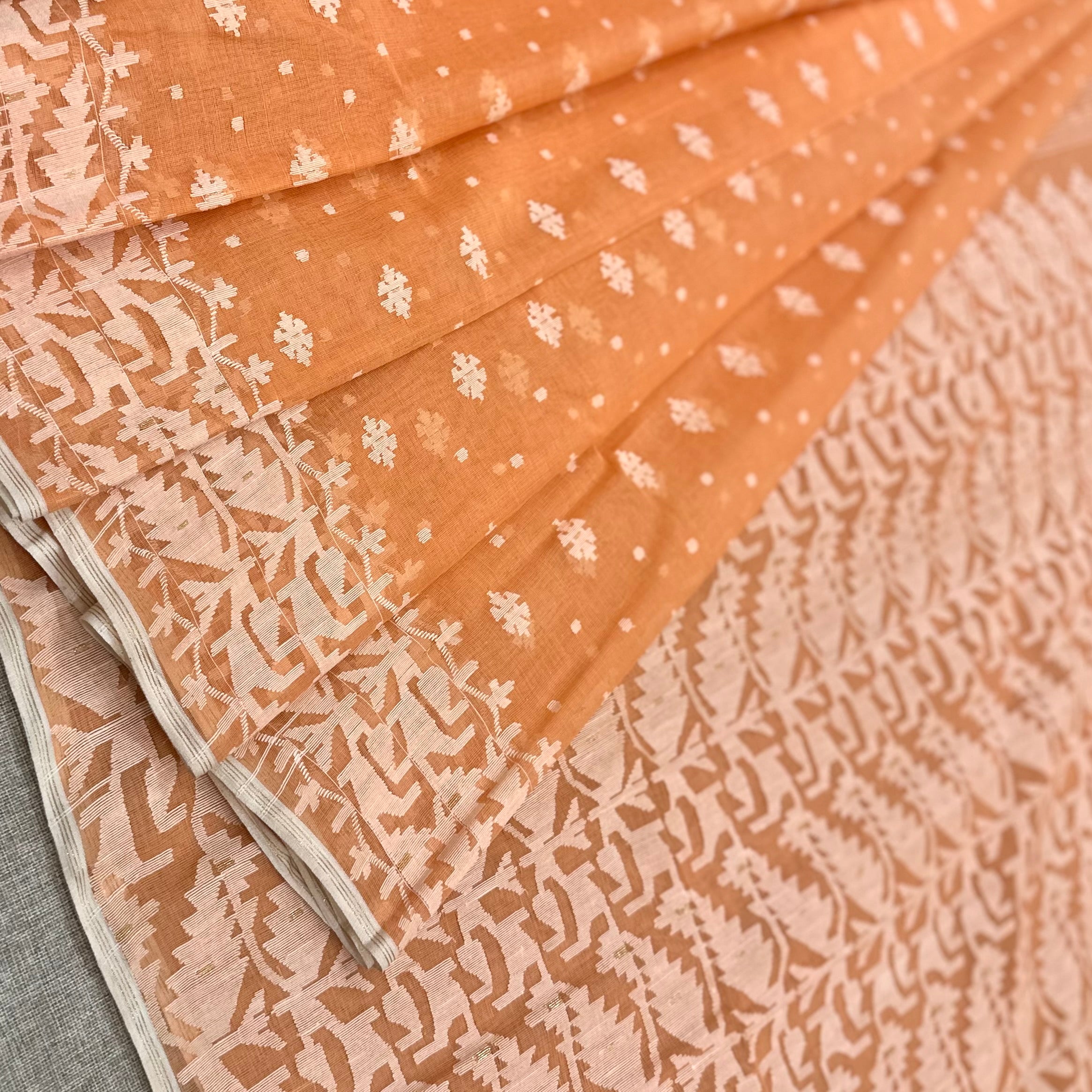 Peach and White Dhakai Jamdani