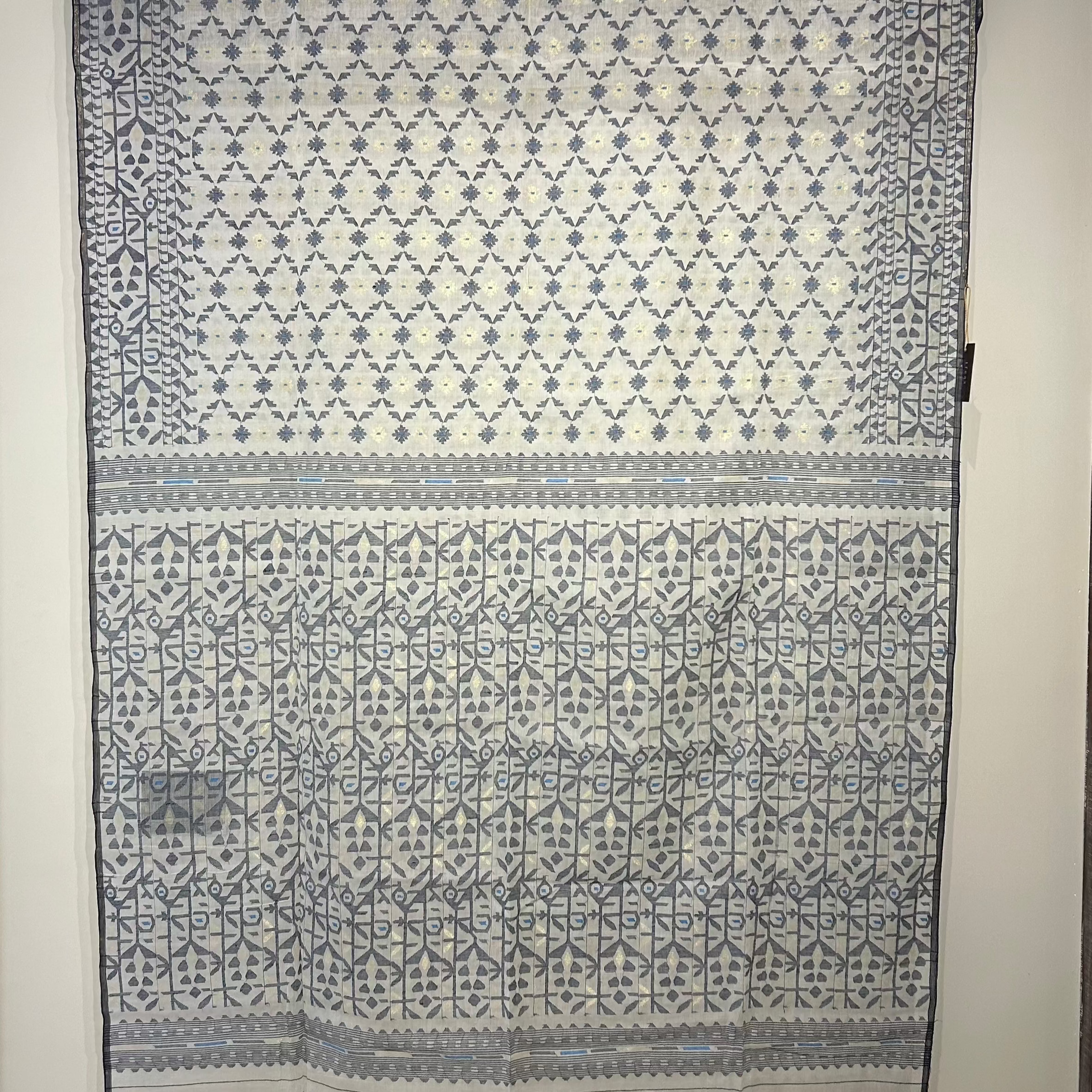White and Grey Dhakai Jamdani with Minakari
